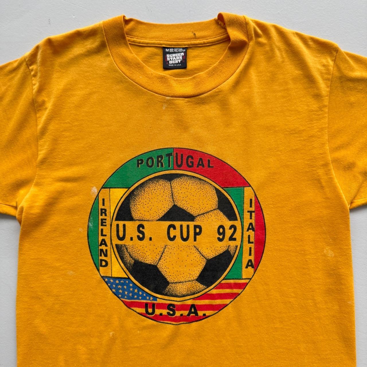 Yellow US Cup 90s Vintage Graphic Football T-Shirt - Small