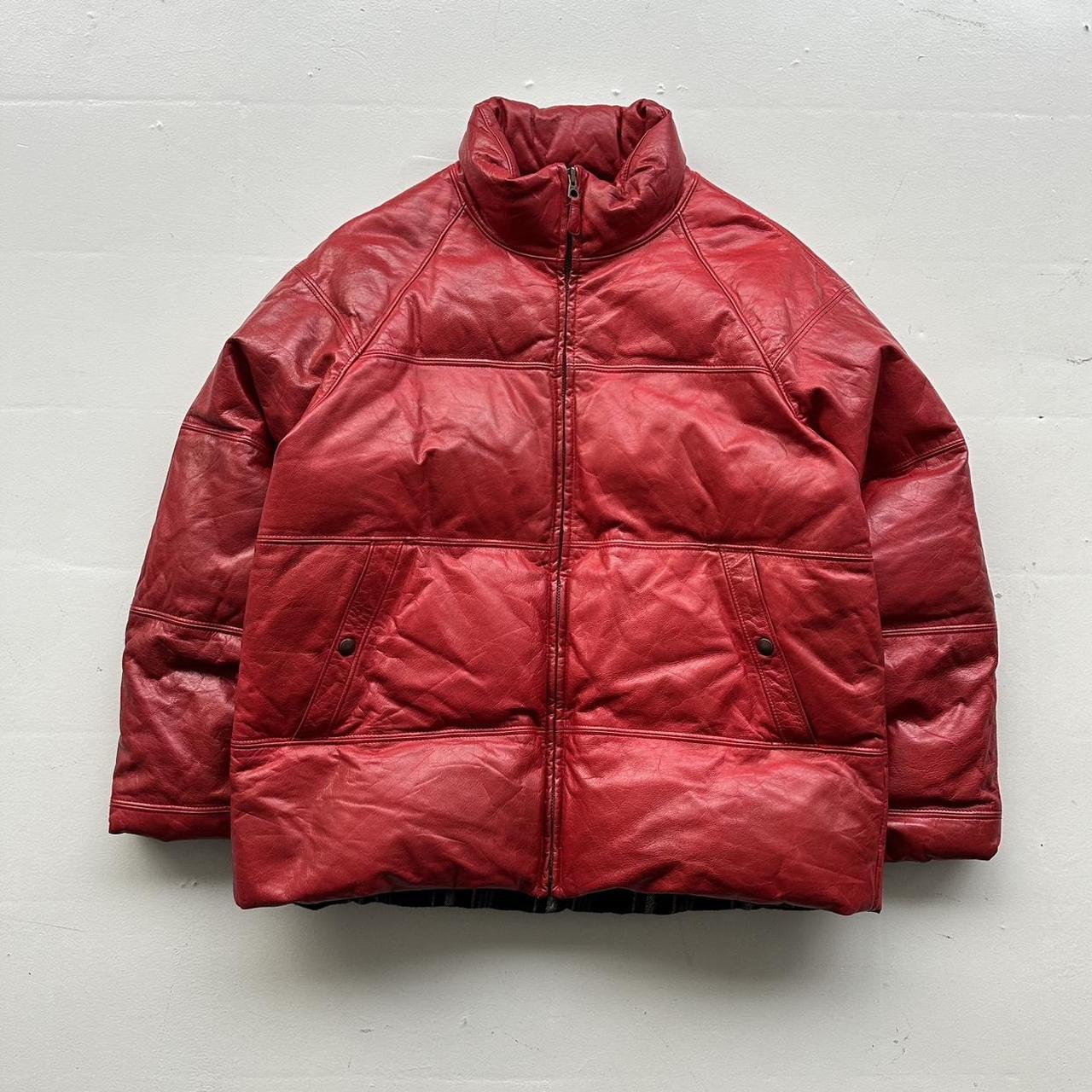 Polo Ralph Lauren Rare Red Leather 90s Puffer Jacket - Medium