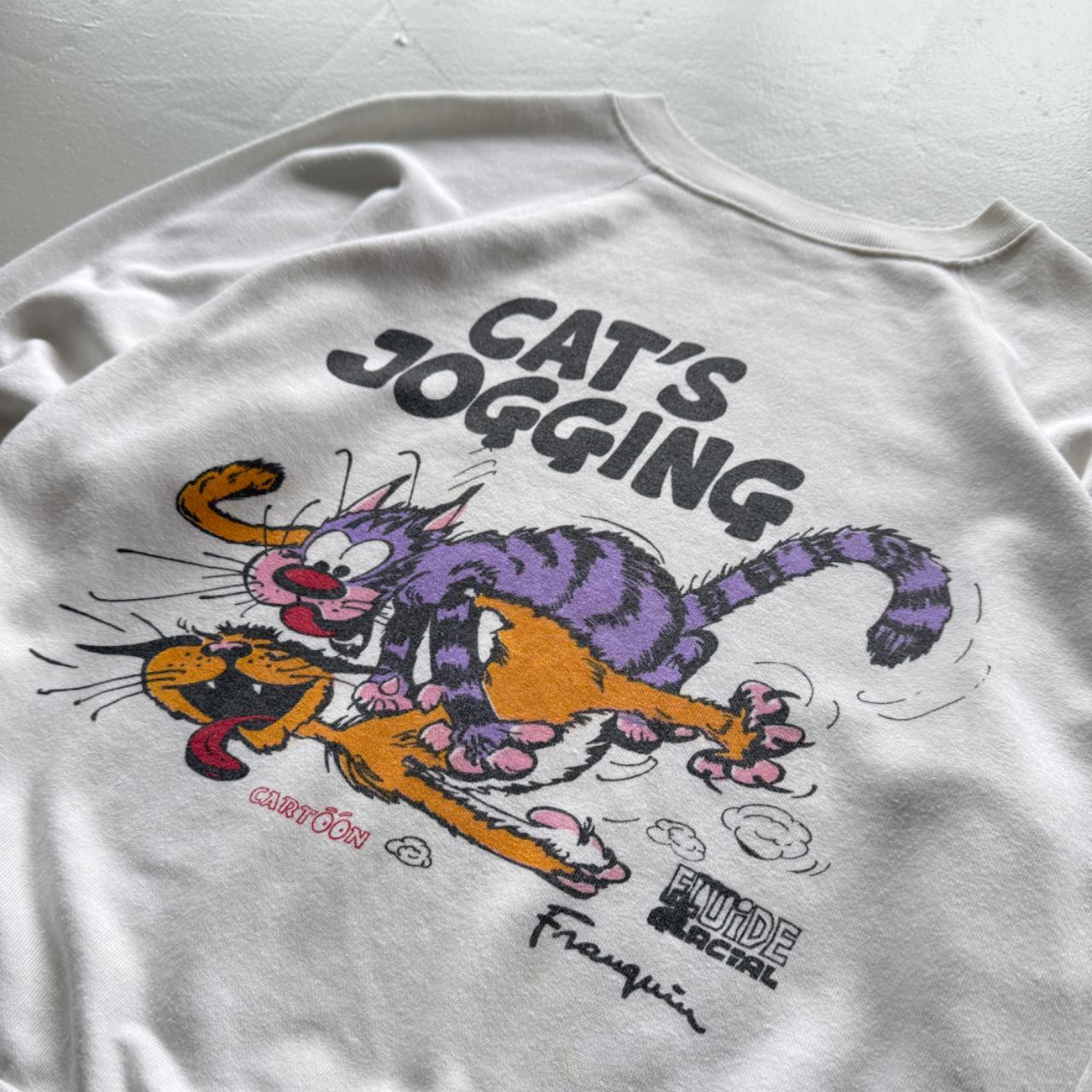 White Cats Jogging 90’s Vintage Cartoon Sweatshirt - Small