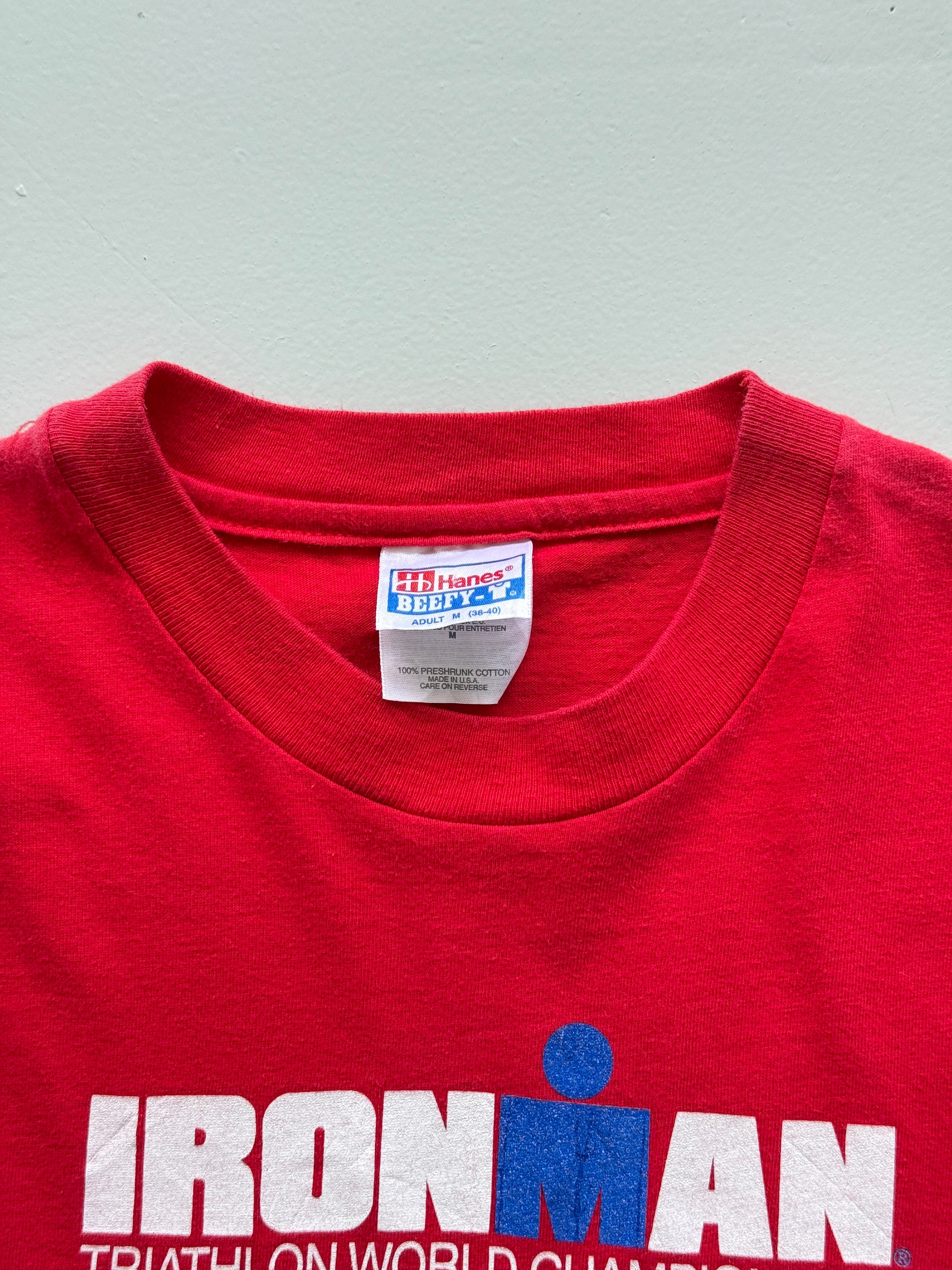 Red Nike Iron Man Hawaii 90's Vintage Graphic Single Stitch T-Shirt - Small