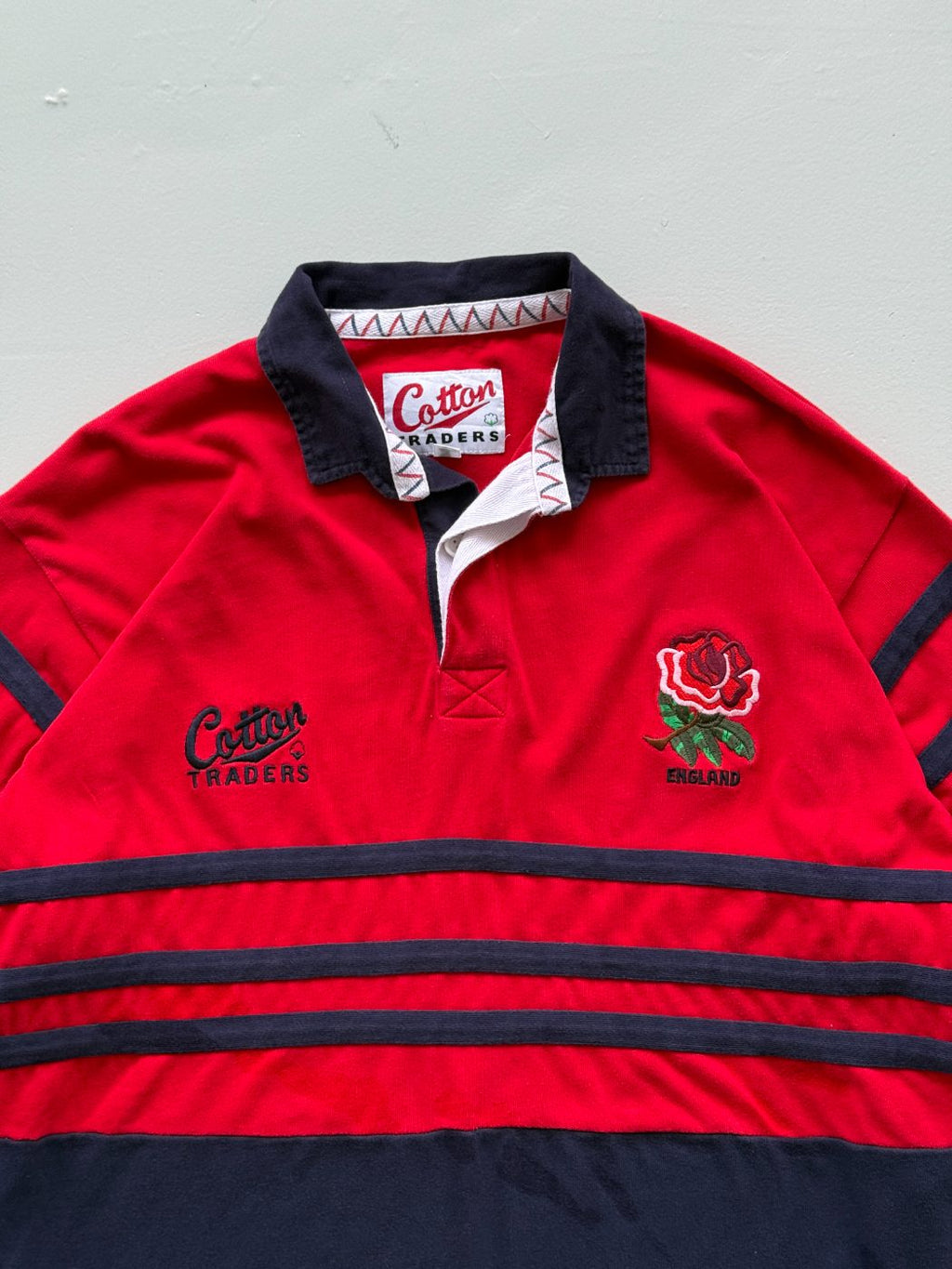 Cotton Traders England Rose Vintage Long Sleeve Rugby Polo Jersey - Large