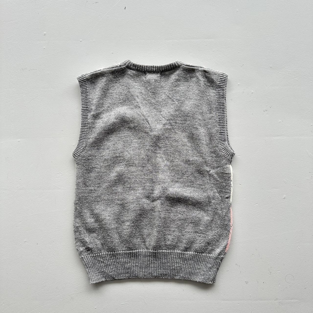 Pink and Grey Argyle 90s Vintage Woollen Sweater Vest - Medium