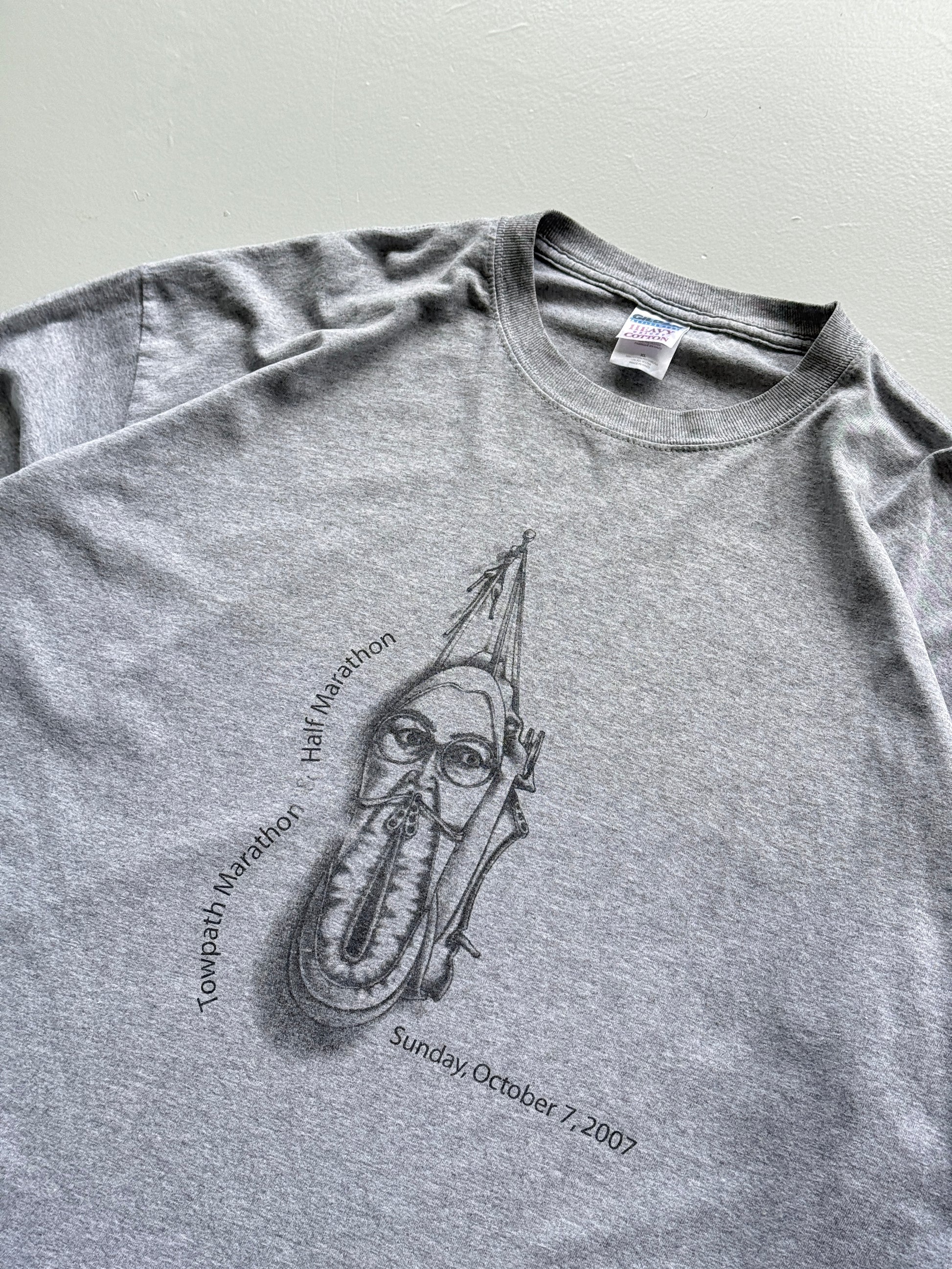 Grey Marathon 00's Vintage Long Sleeve Graphic T-Shirt - XL