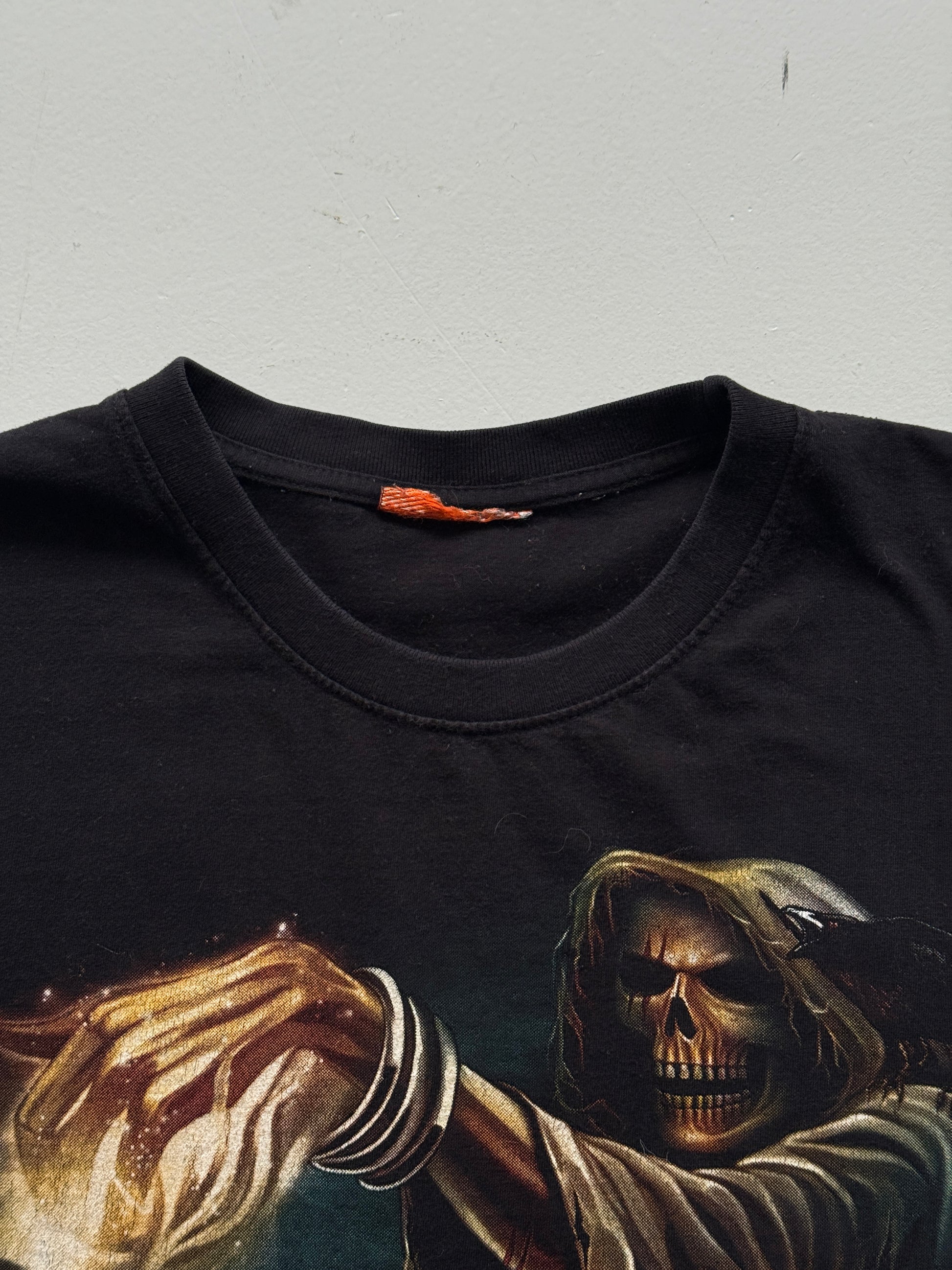 Black Grim Reaper 00's Vintage Y2K Graphic Metal T-Shirt - Large