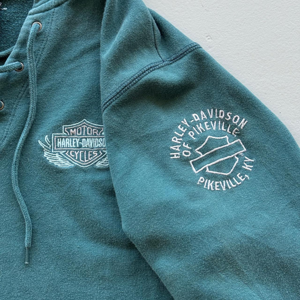 Blue Harley Davidson 00's Y2K Jumper Hoodie - Womens Large