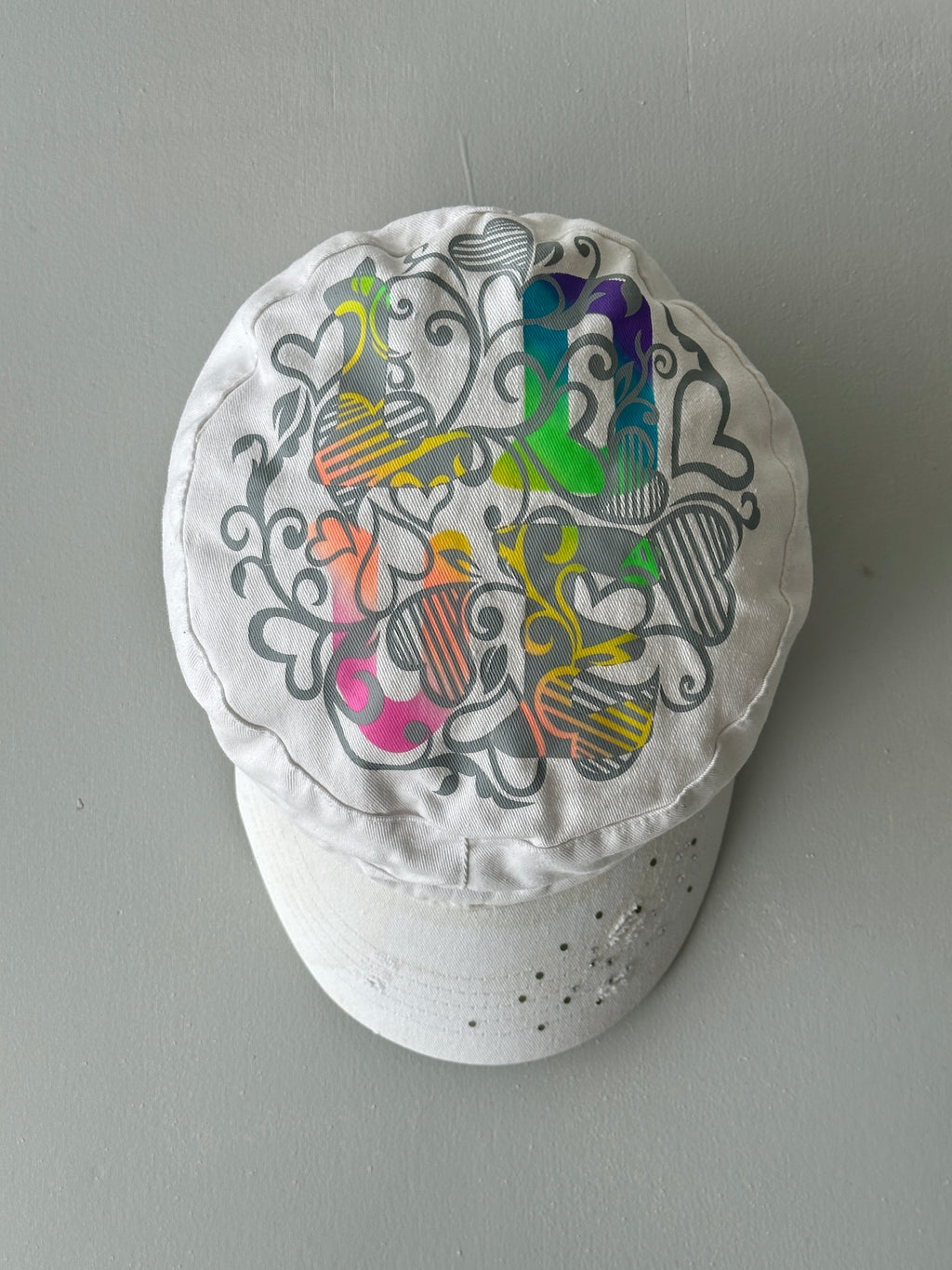 White LOVE Studded Y2K Cadet Cap Military Style 00's Grunge Aesthetic