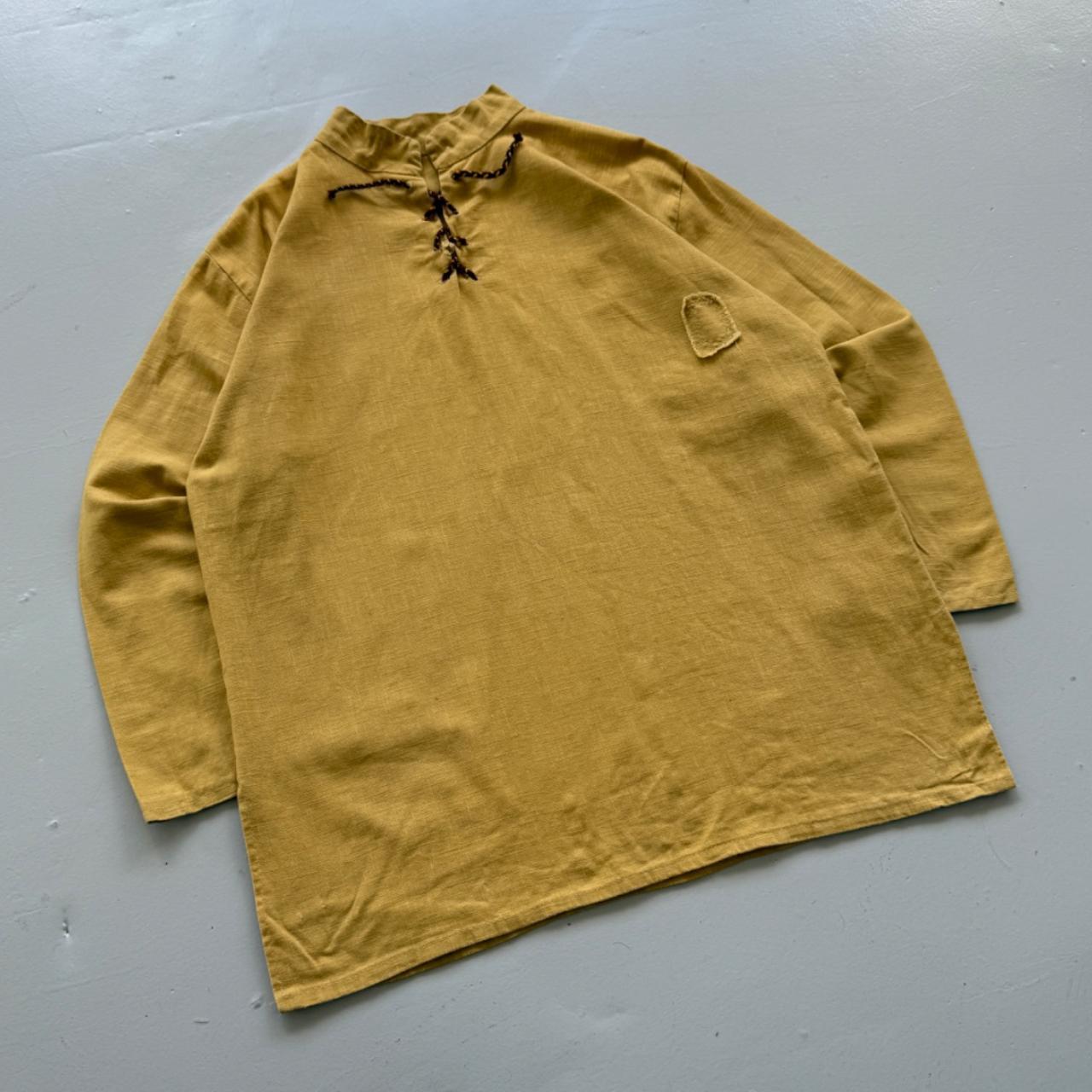 Yellow Linen Pullover Hippie 70's Shirt Smock - XL