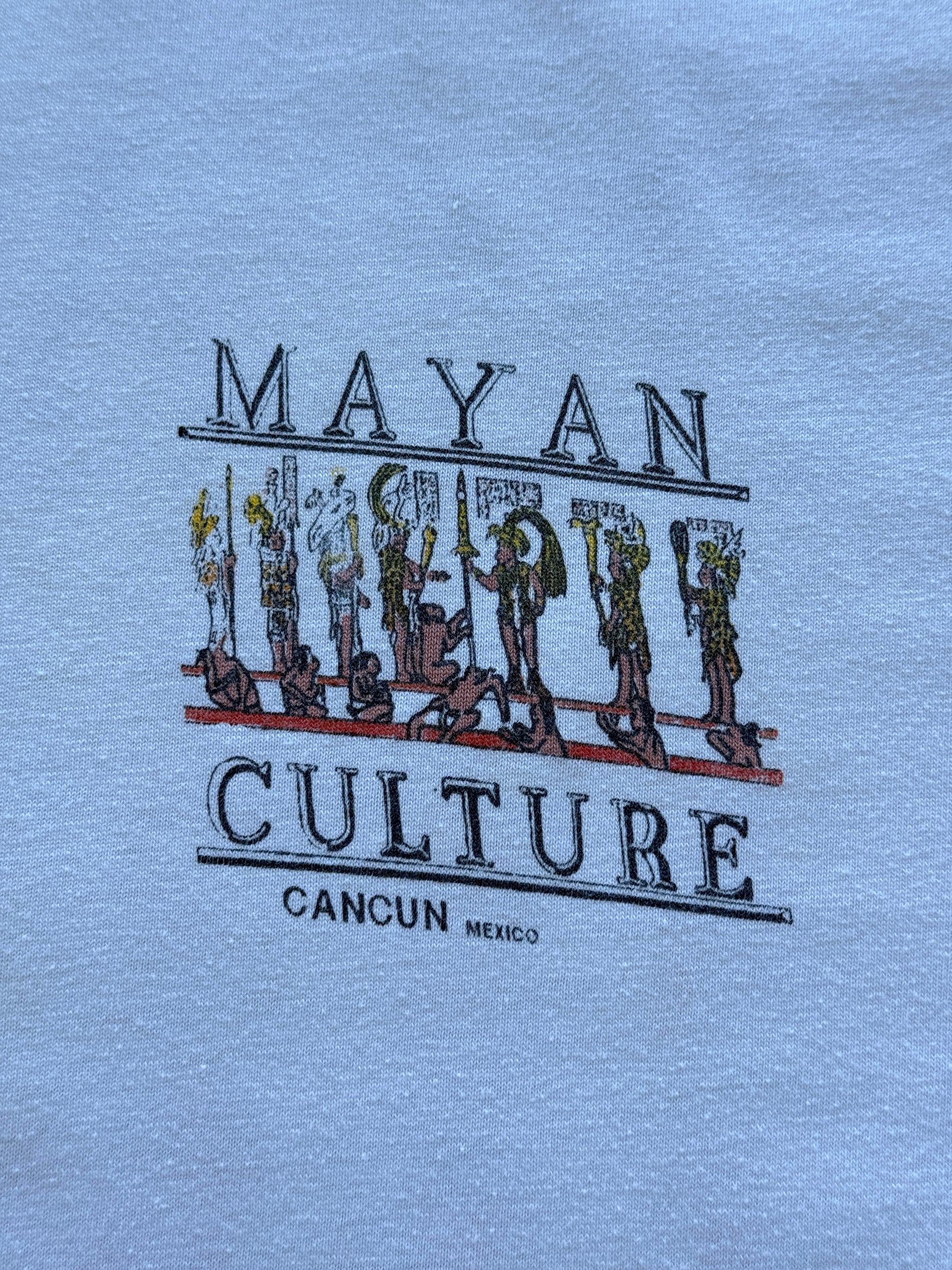 White Mayan Culture Cancun Mexico 90's Vintage Tourist Graphic T-Shirt - Large