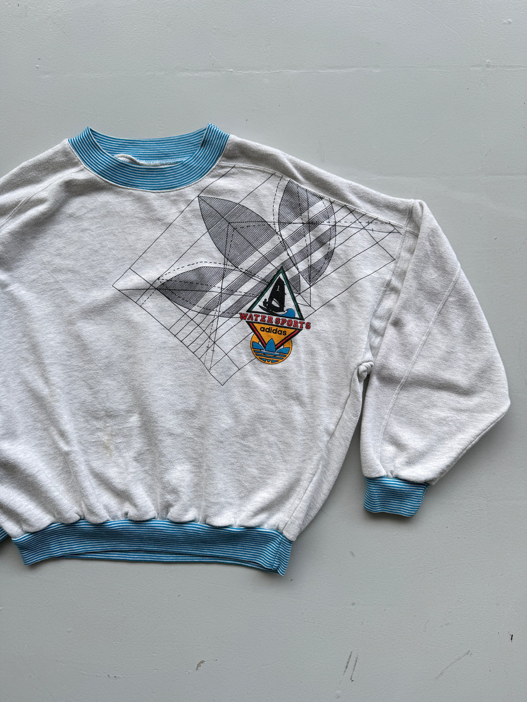 Grey Adidas 80's Vintage Graphic Water Sports Sweatshirt Jumper - Large