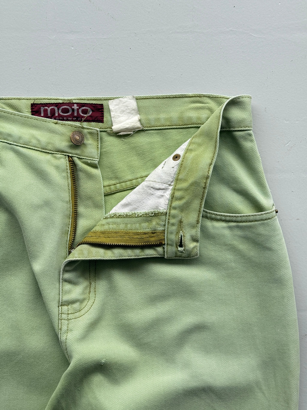 Pale Green Moto Y2K Vintage Jeans - UK 14
