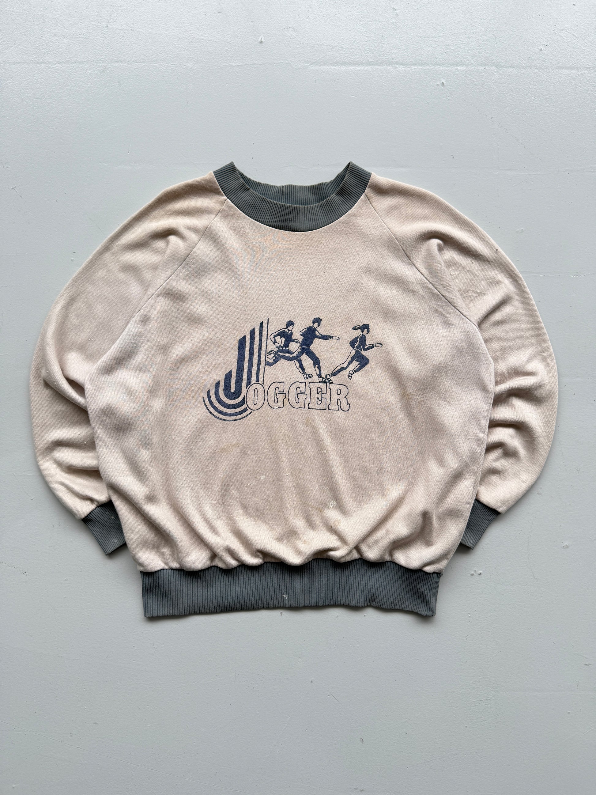 Cream Jogger 80's Vintage French Graphic Sweatshirt Jumper - Medium