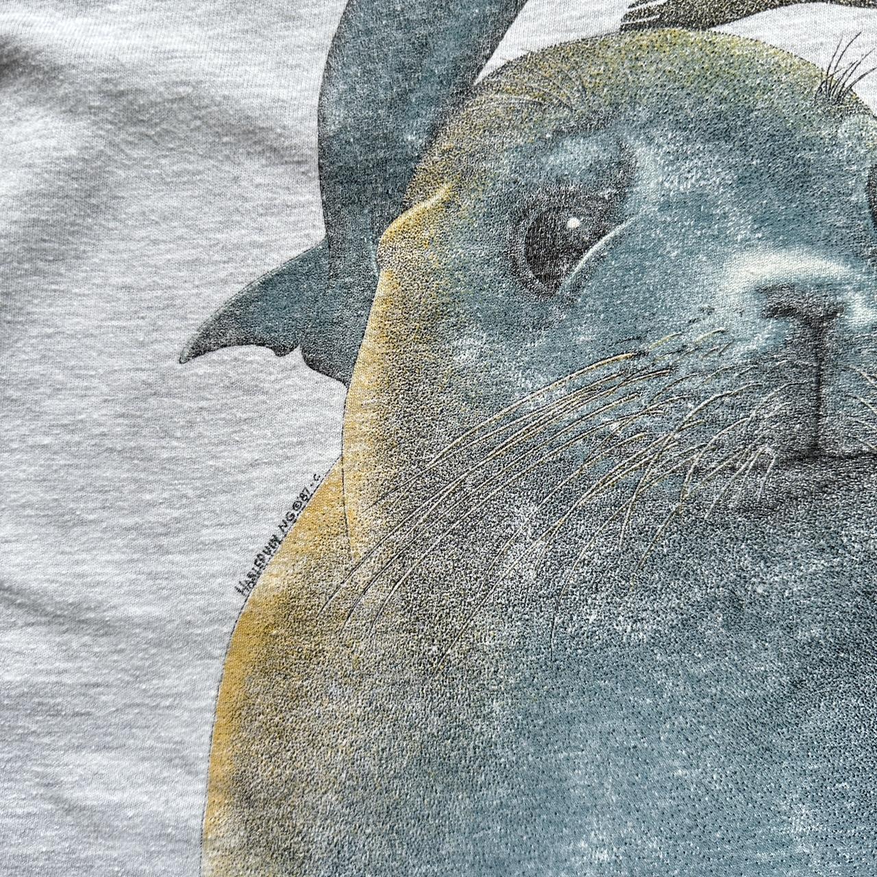 White Nature Animal 80s Vintage Graphic T-Shirt - XL