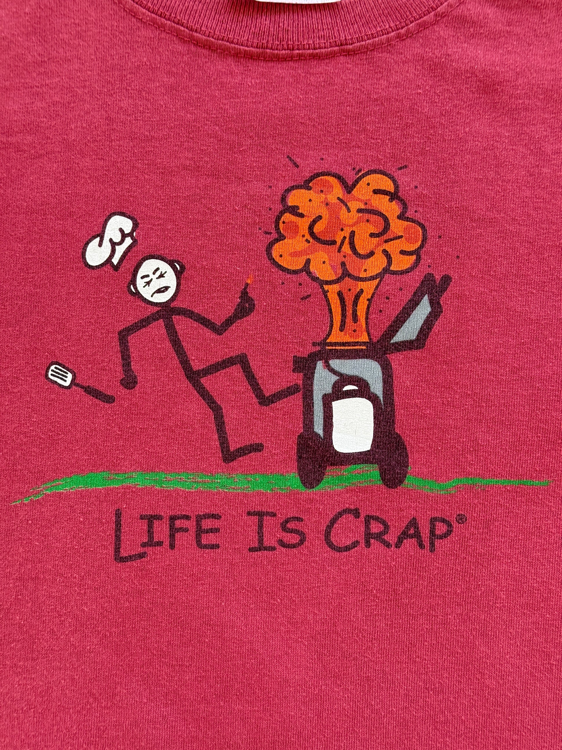 Red Life is Crap 00's Vintage Funny Slogan Graphic T-Shirt - XL