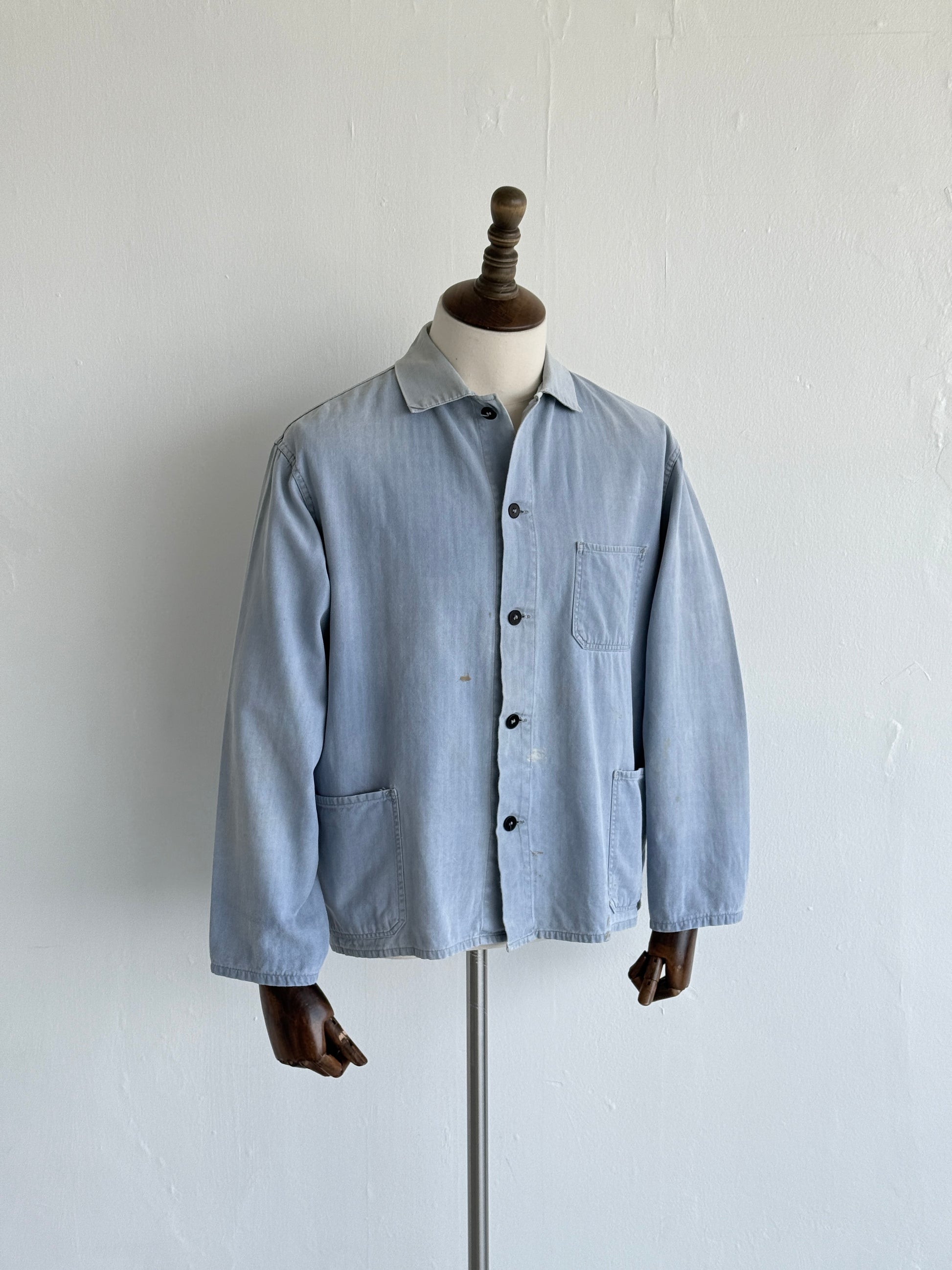 Faded Blue French Herringbone Vintage Workwear Chore Jacket CH367 - Medium