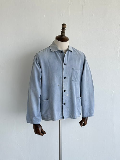 Faded Blue French Herringbone Vintage Workwear Chore Jacket CH367 - Medium