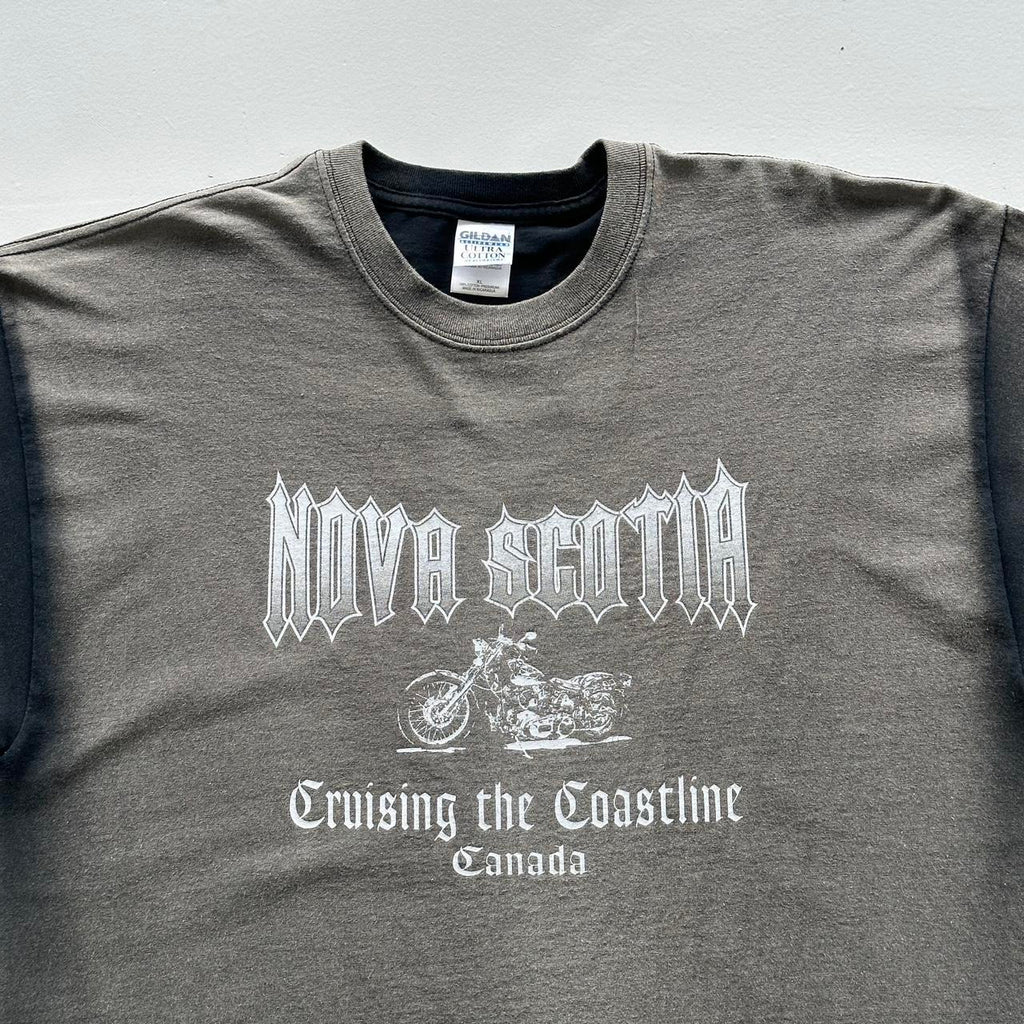 Black Faded Nova Scotia Biker Vintage 00's Graphic T-shirt - Large