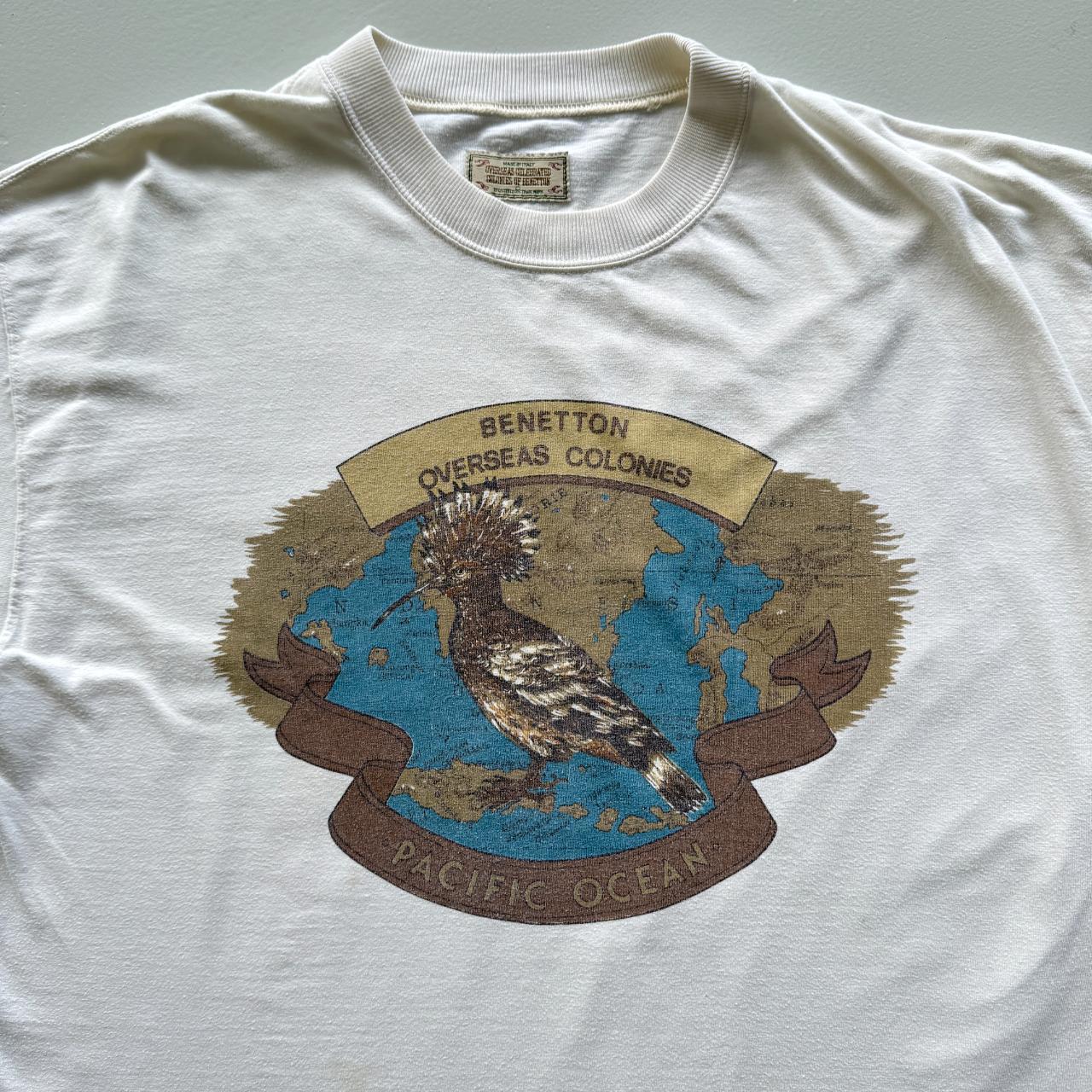 White United Colors of Benetton Pacific Ocean Vintage 90s T-shirt - Boxy XL