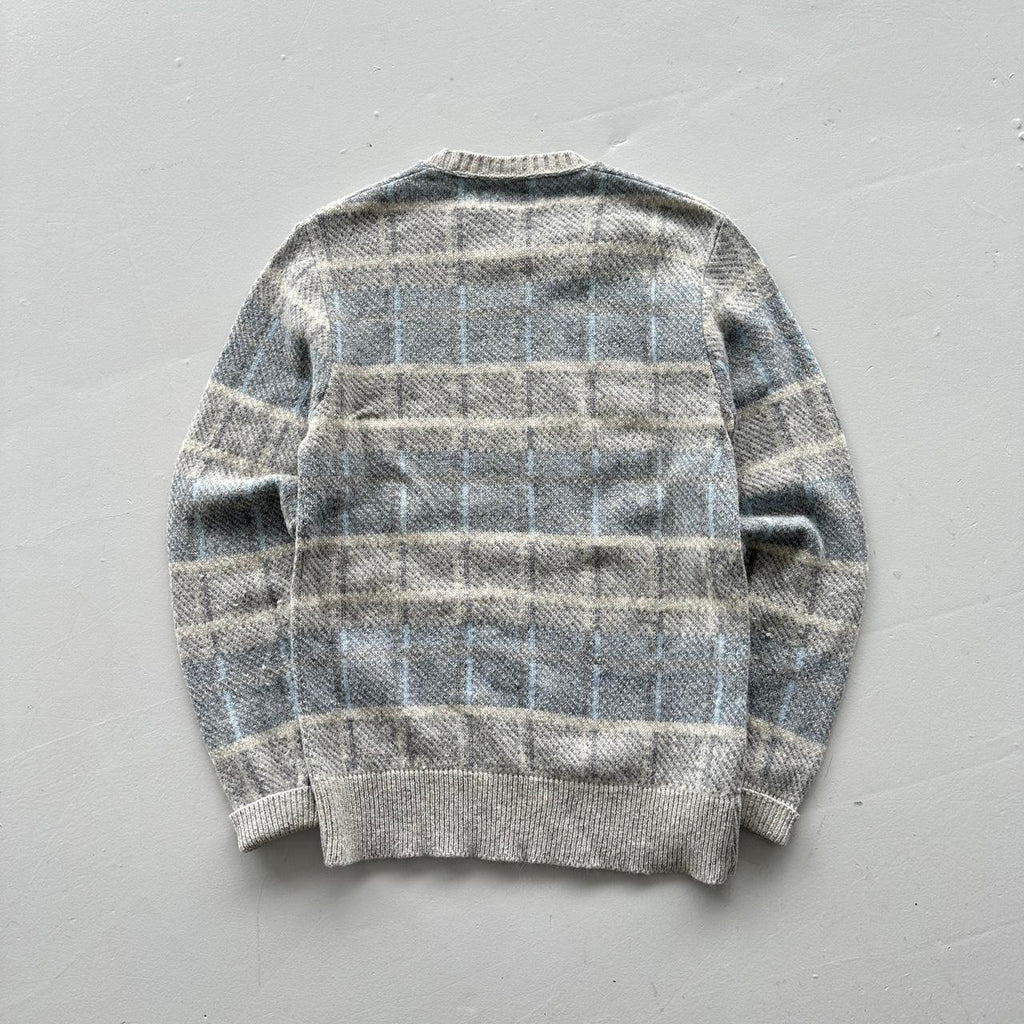 Grey / Blue 90's Vintage Woollen Jumper - Medium