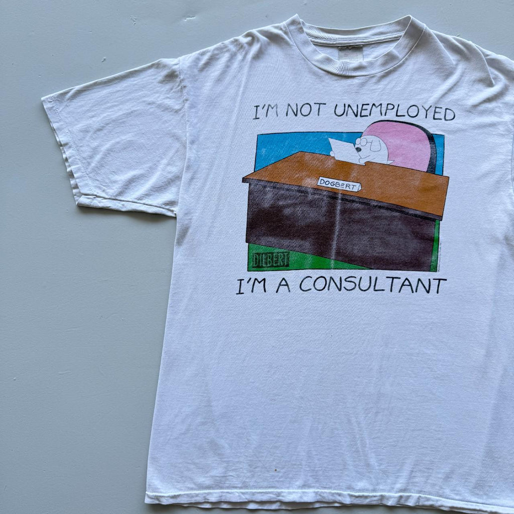 White Dilbert I'm Not Unemployed Vintage 90s T-shirt - XL