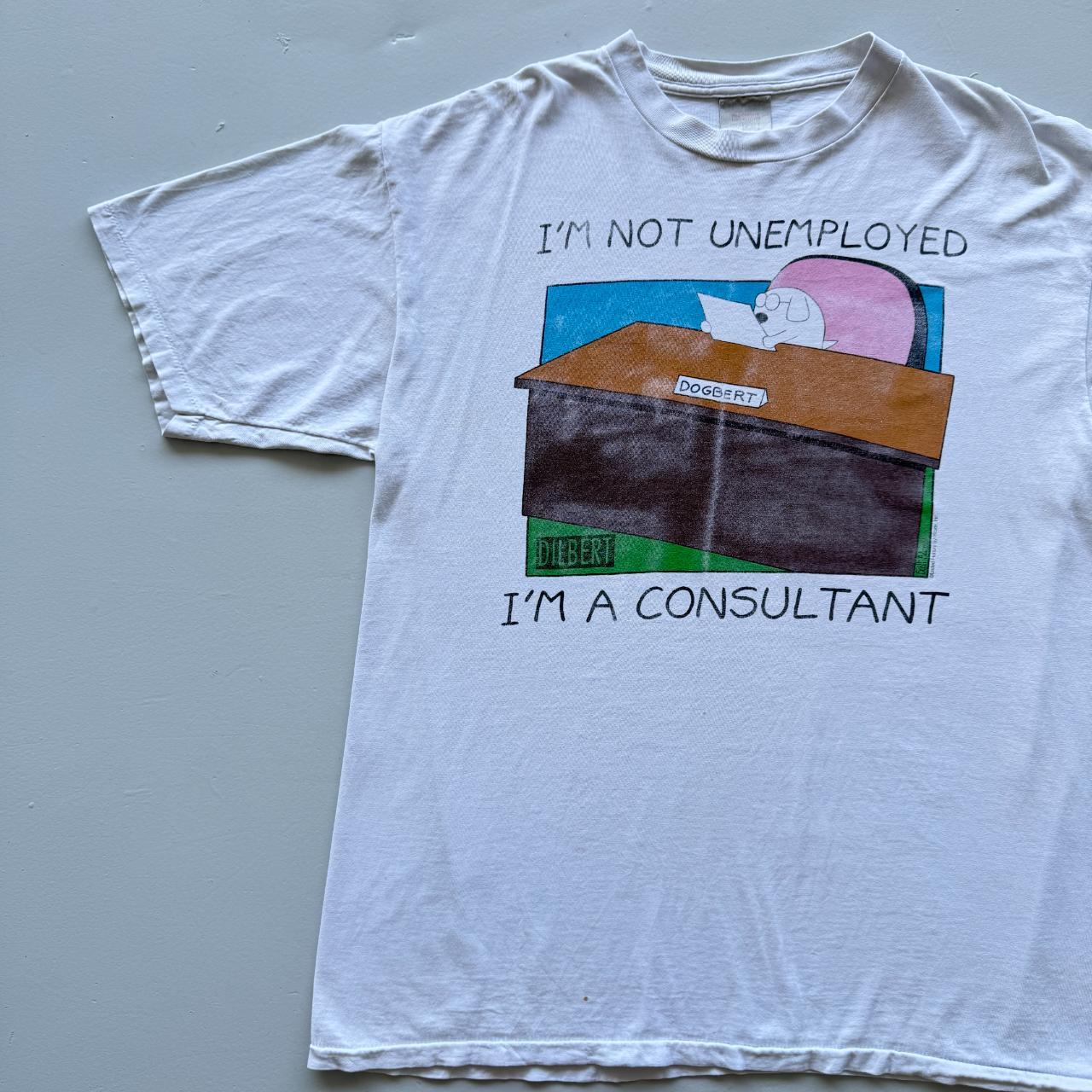 White Dilbert I'm Not Unemployed Vintage 90s T-shirt - XL