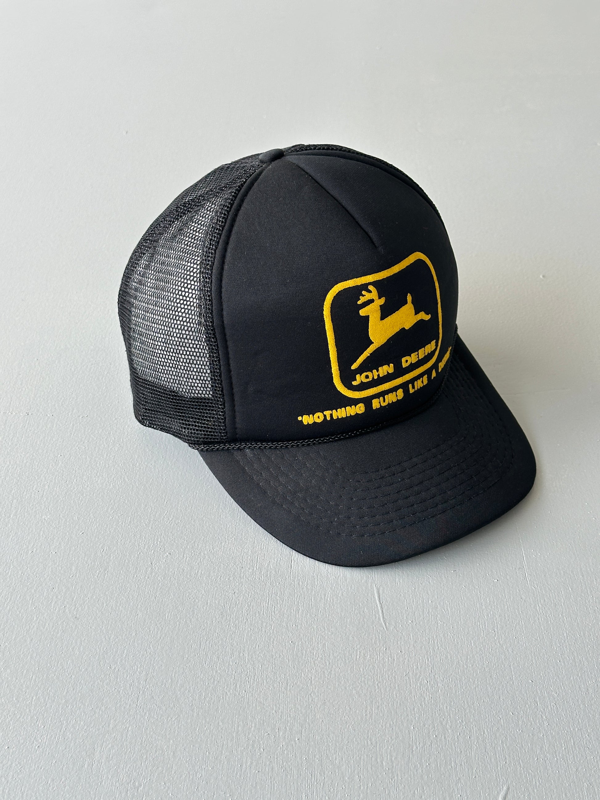 Black John Deere 80's Vintage Foam and Mesh SnapBack Trucker Cap