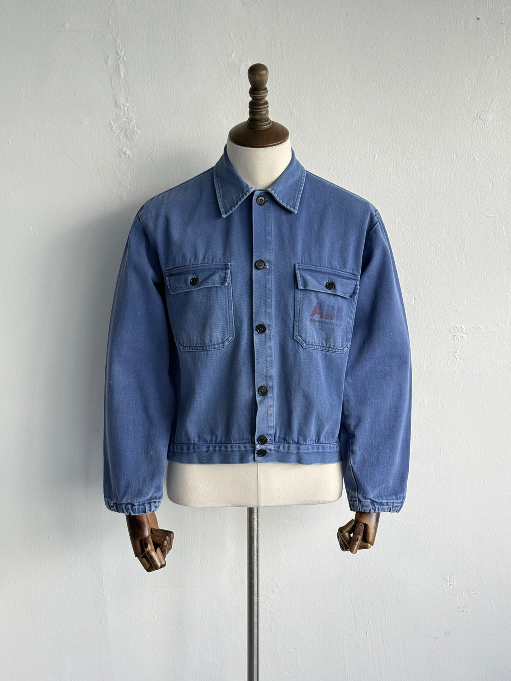 Blue French 1960s Vintage Cropped Workwear Chore Jacket CH491 - XS/S