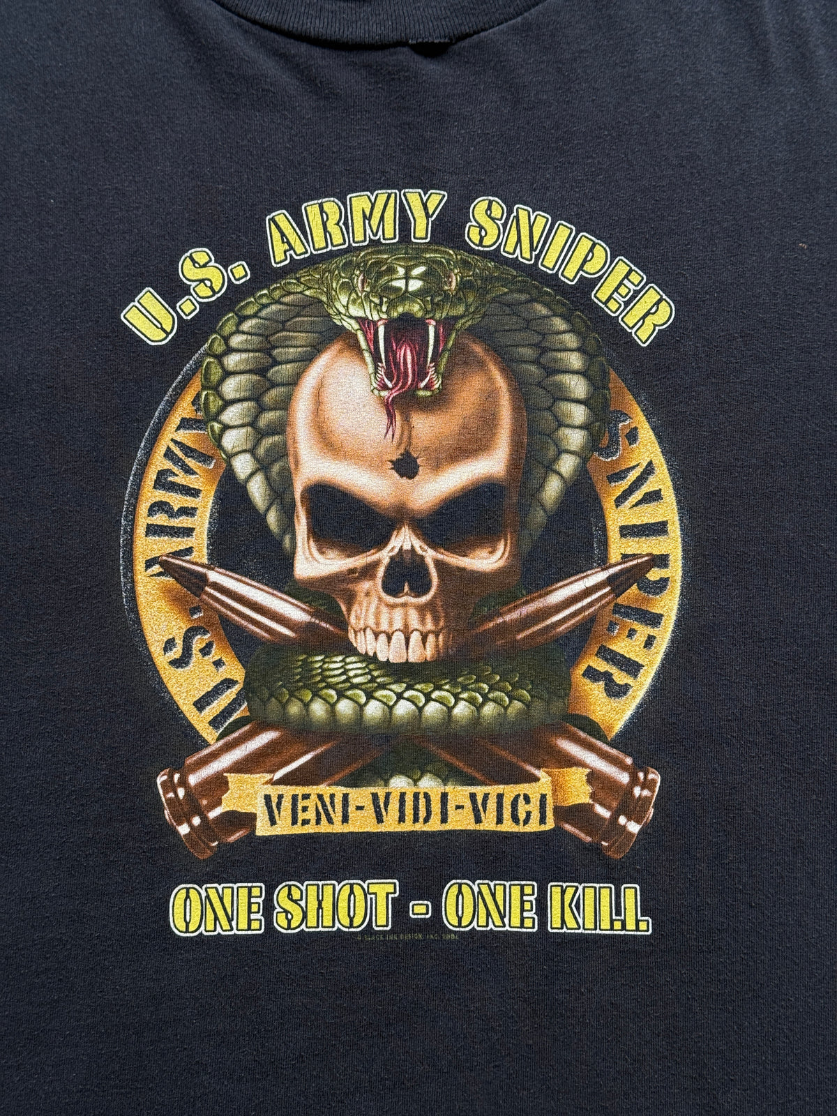 Black U.S. Army Sniper One Shot One Kill Y2K Vintage Graphic T-Shirt - XL