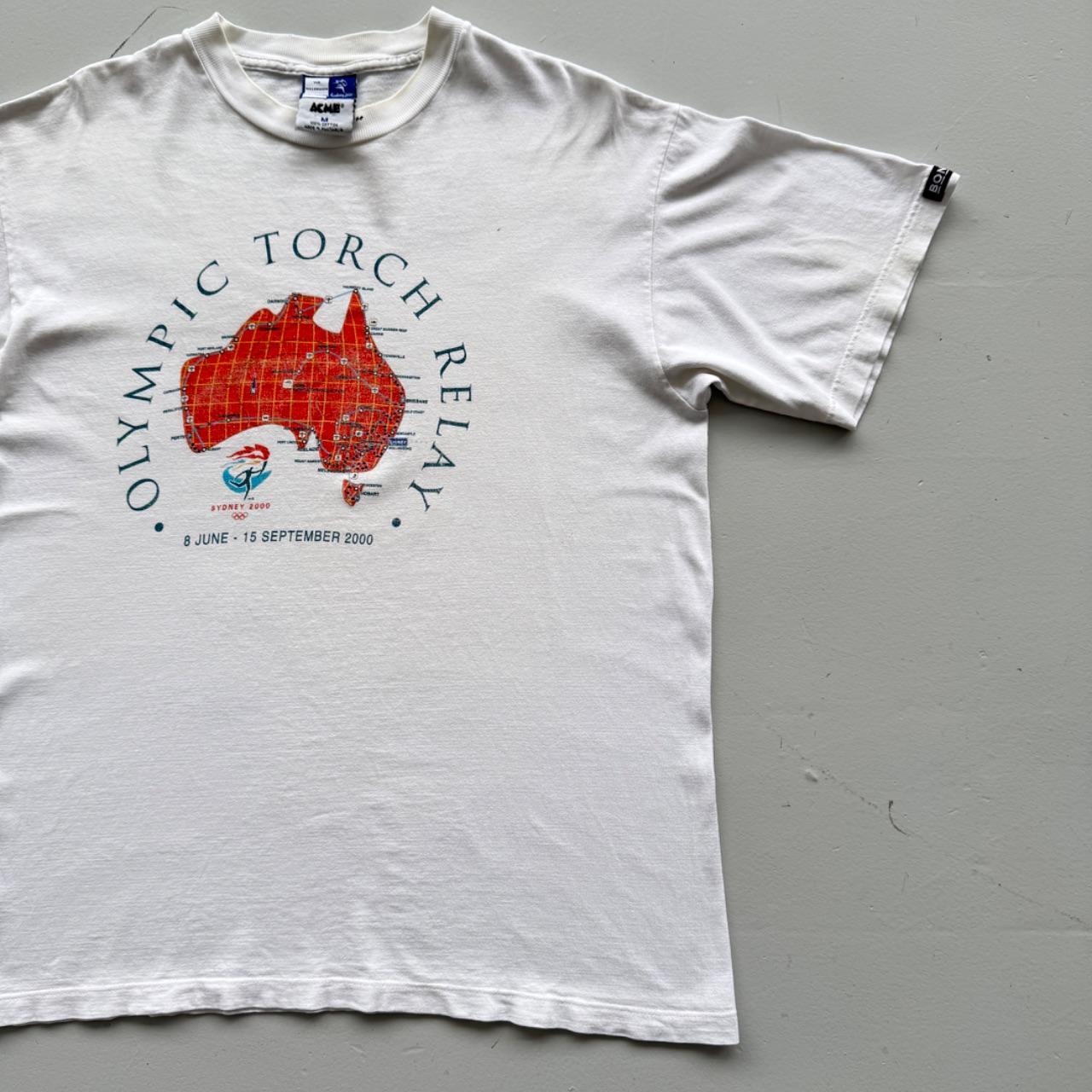 White Olympic Torch Relay 00s Vintage Graphic T-Shirt - Large