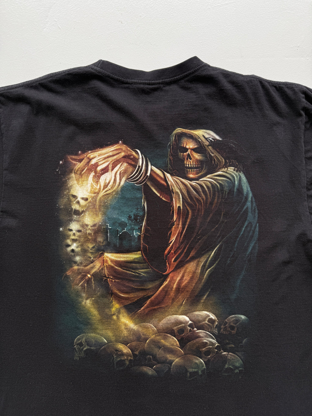 Black Grim Reaper 00's Vintage Y2K Graphic Metal T-Shirt - Large