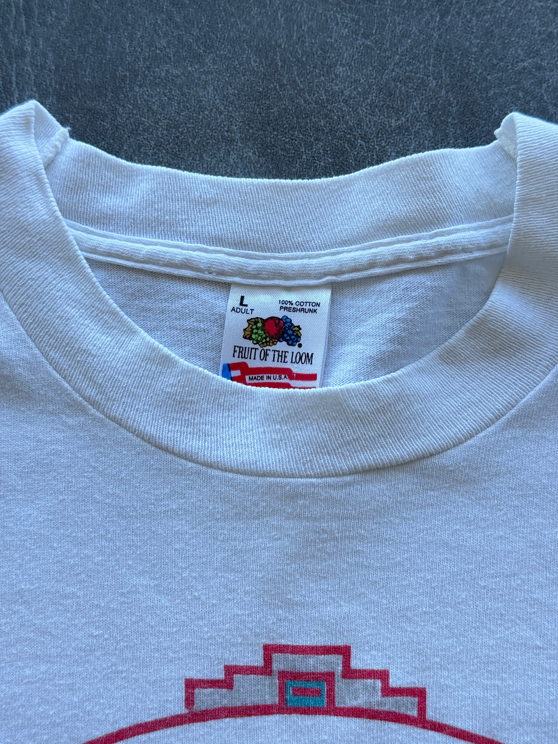 White Arizona Native Kachina 90's Vintage Single Stitch Graphic T-Shirt - Large