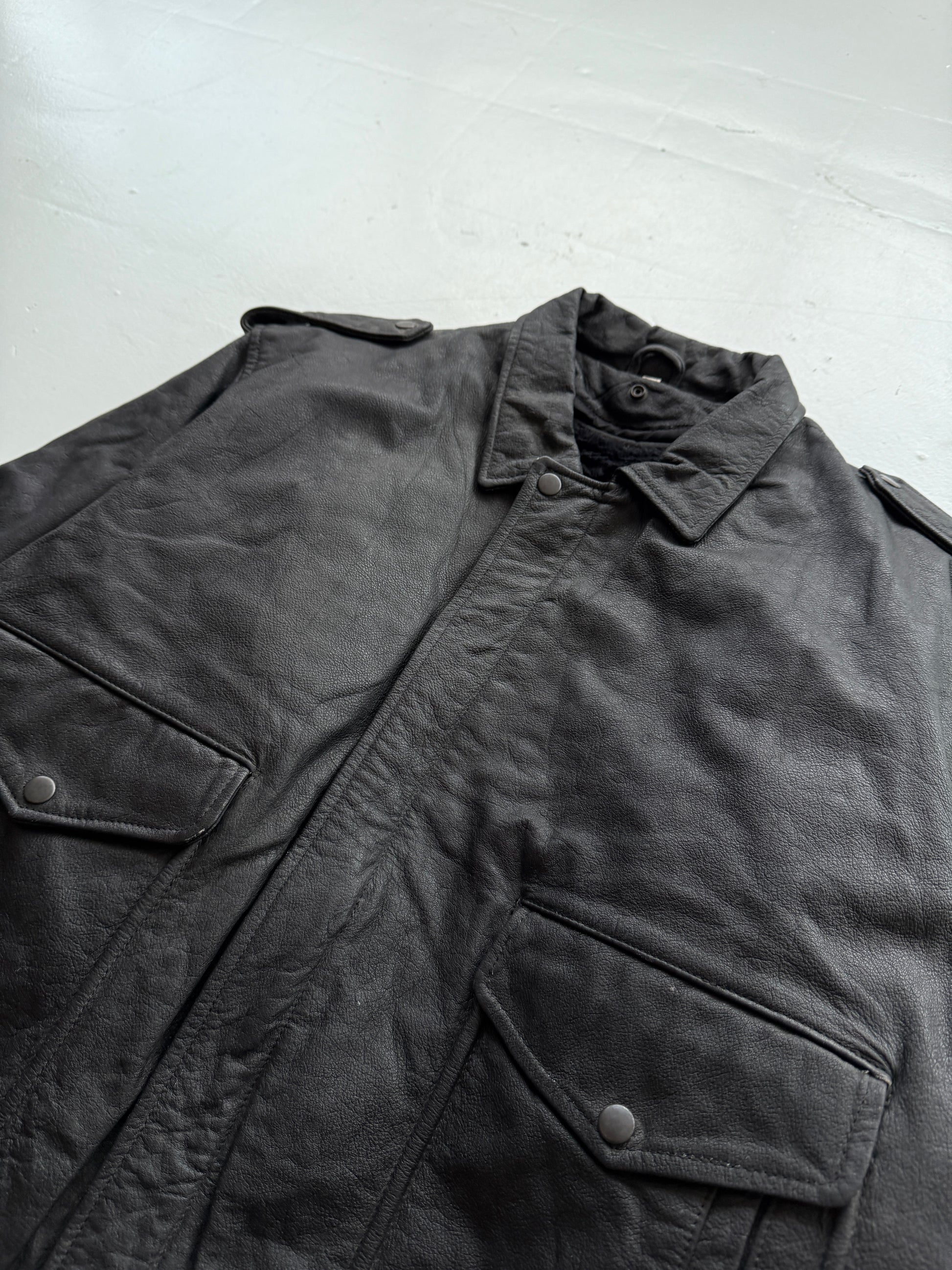 Black A2 Leather Vintage Lined Aviation Bomber Jacket 005 - XL