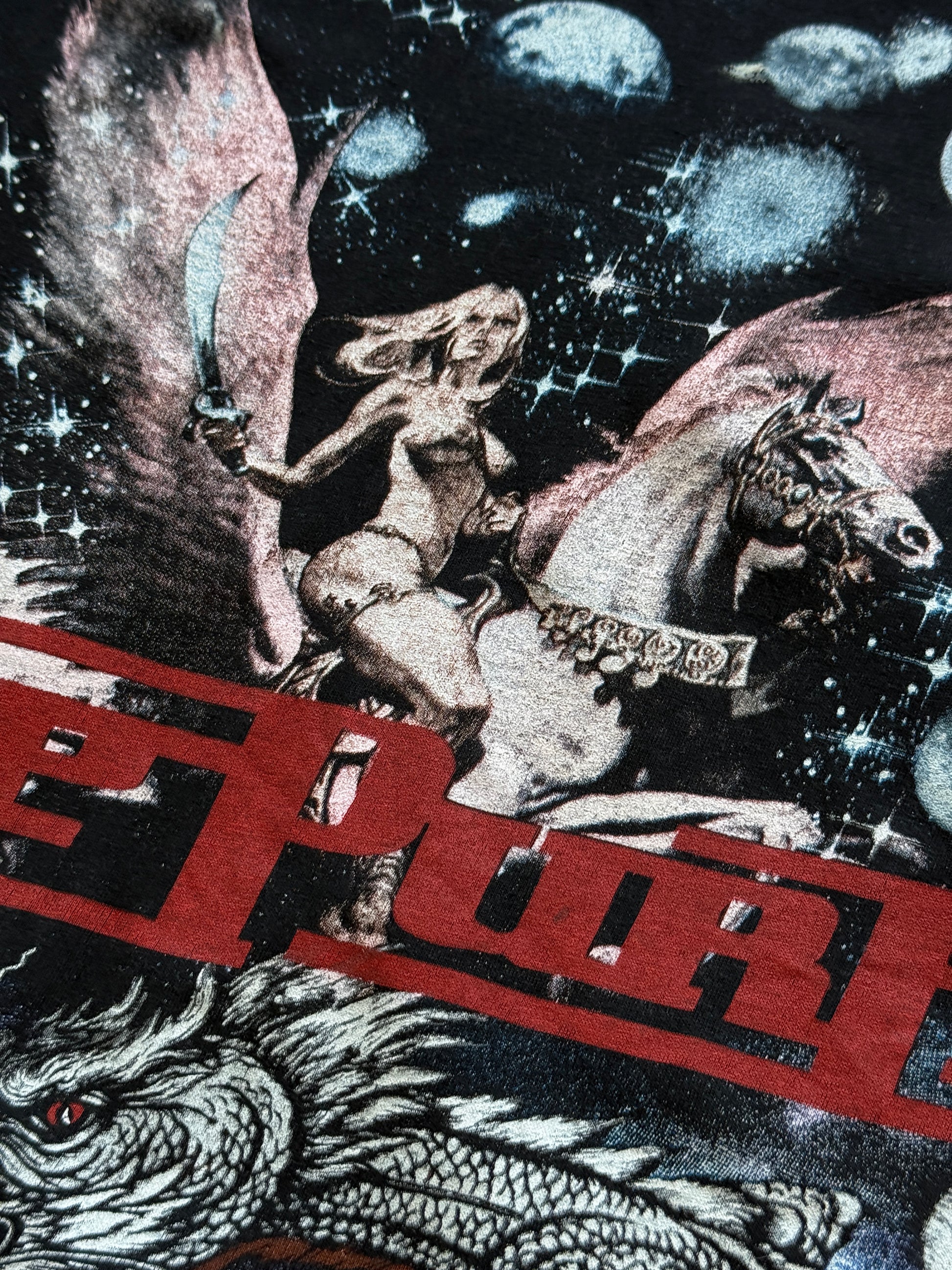 Black Deep Purple 90's Vintage All Over Print Graphic Band Tour T-Shirt - Medium