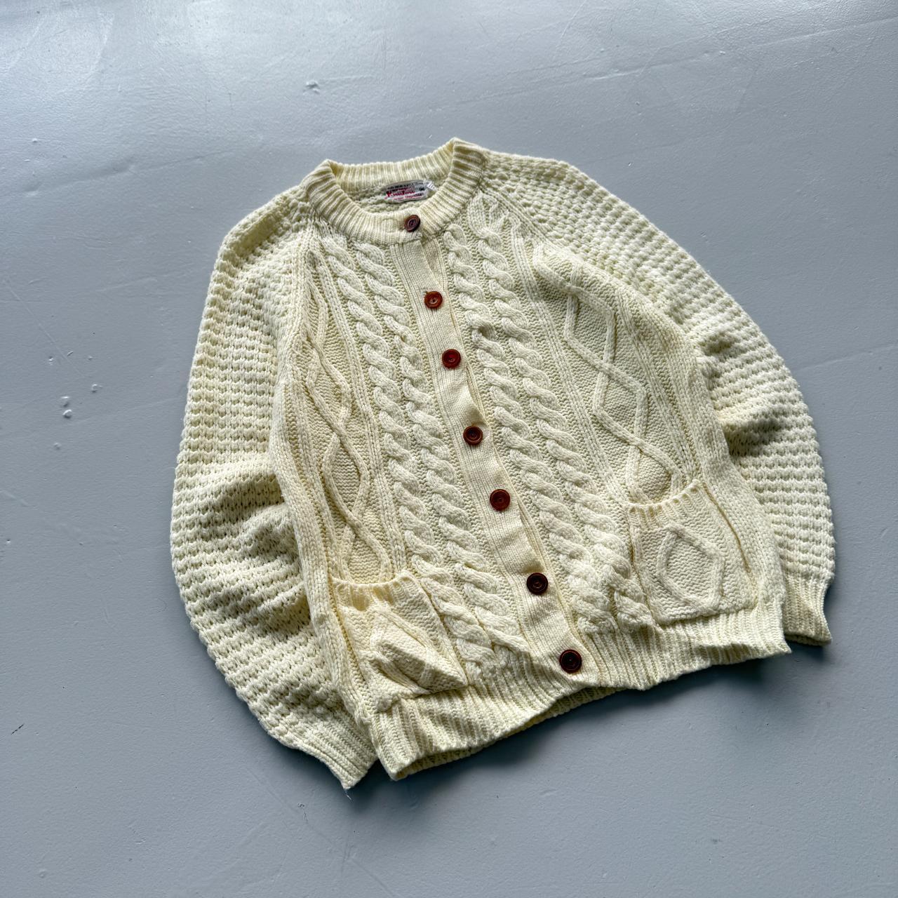 Cream 90s Vintage Fisherman Knitted Cardigan - Medium
