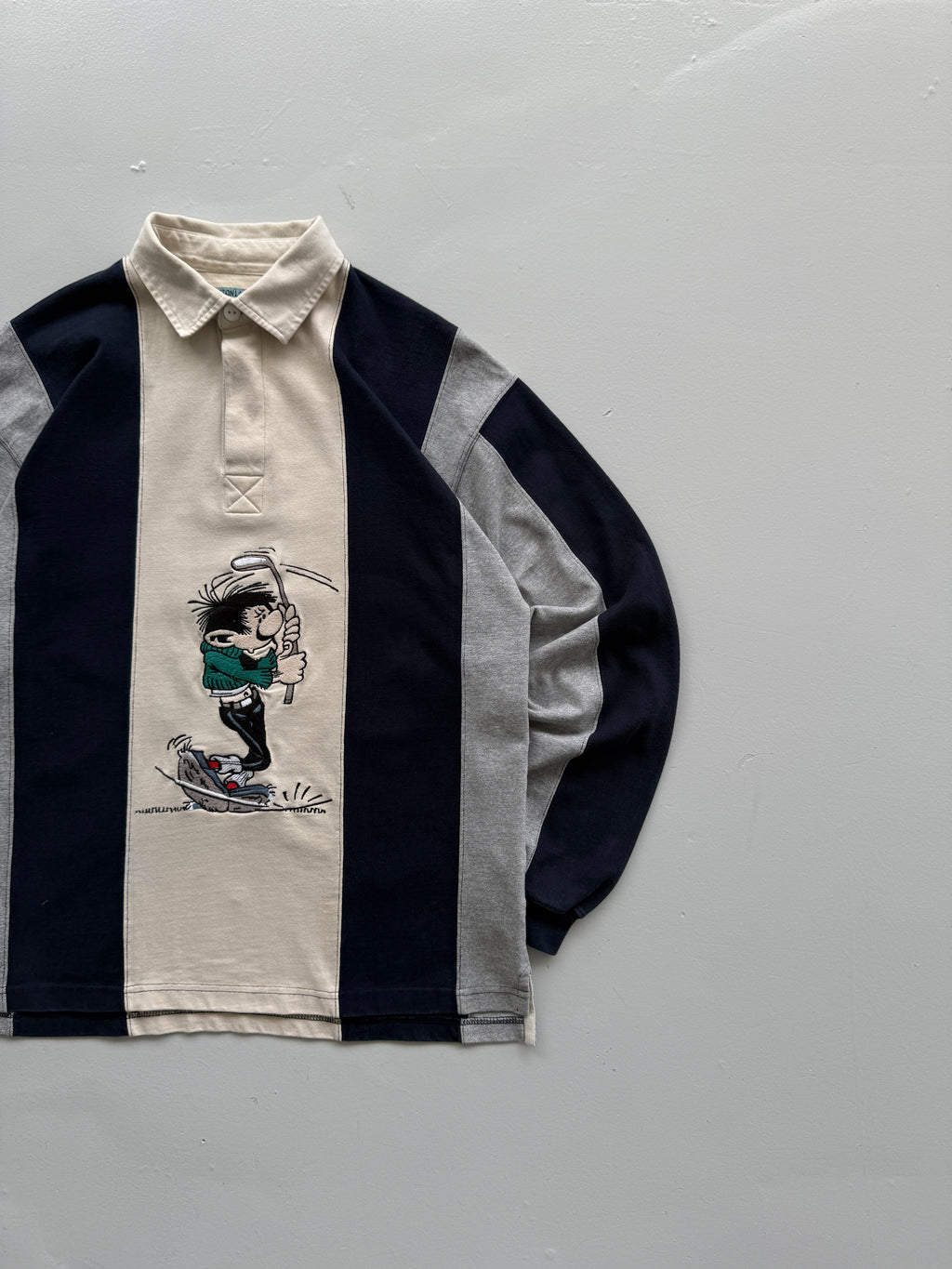 Gaston Lagaffe Studio Adventures Golf Graphic 90's Long Sleeve Rugby Polo - Medi