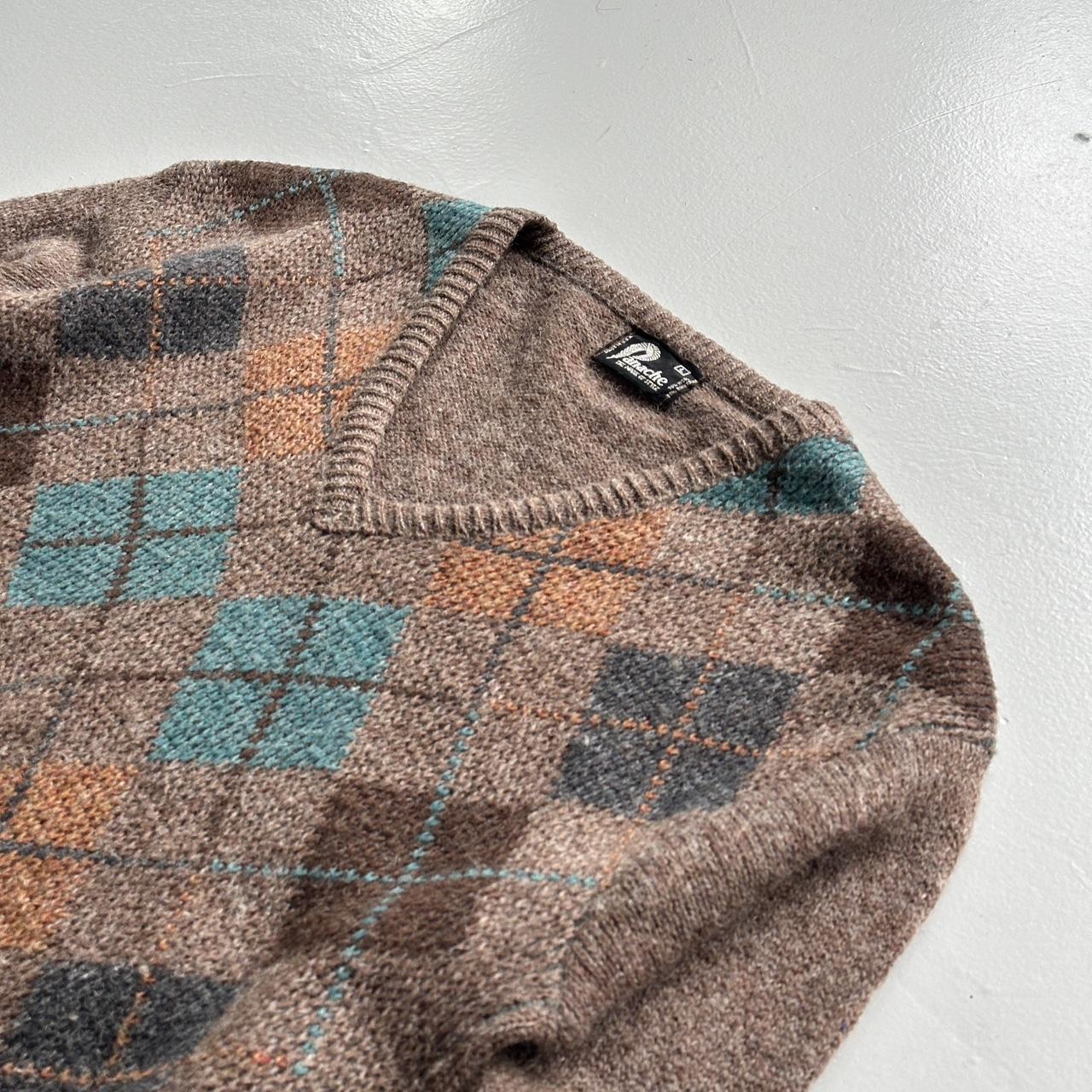 Brown Argyle Panache 90s Vintage Woollen Knit Jumper - Medium