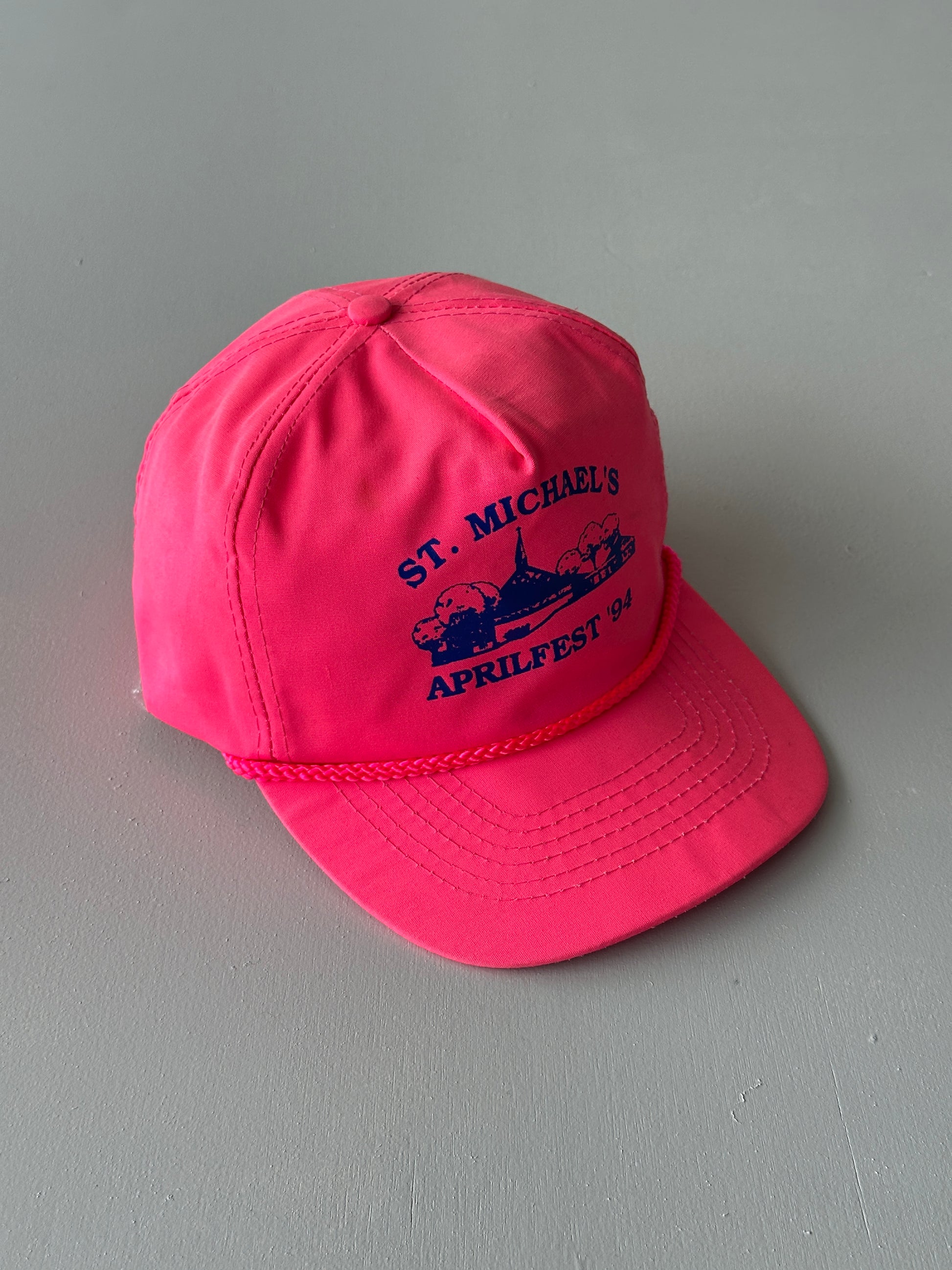 Neon Pink St. Michael's Aprilfest '94 Vintage SnapBack Trucker Cap