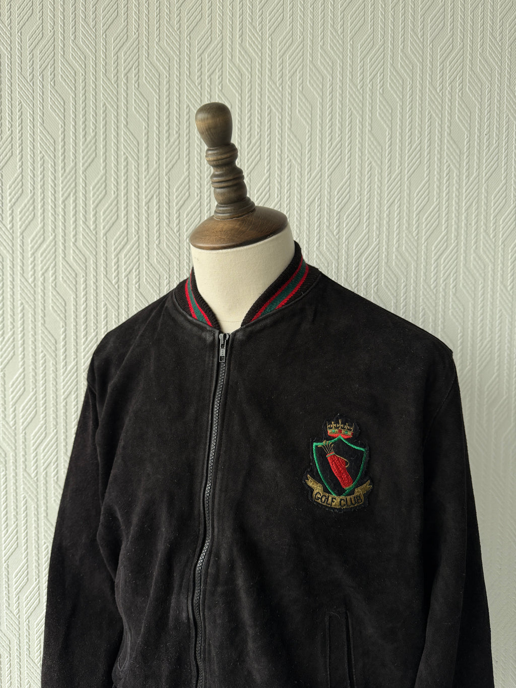 Black 90's Vintage Suede Golf Bomber Jacket - Boxy Large