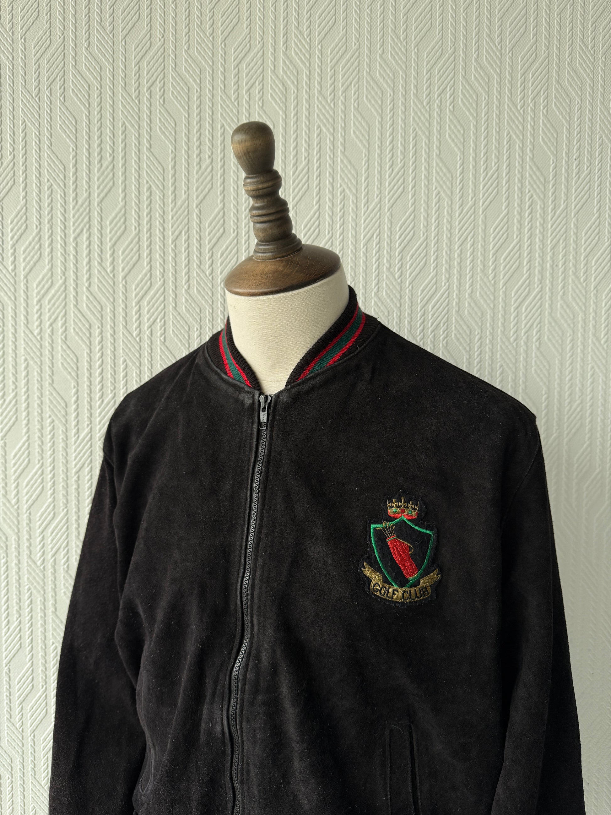 Black 90's Vintage Suede Golf Bomber Jacket - Boxy Large