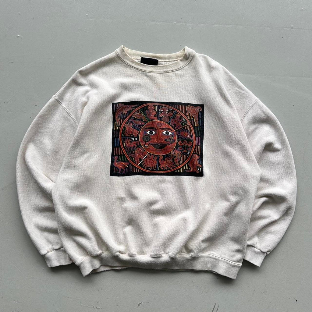 Cream Celestial Star Sign Art 90’s Vintage Graphic Sweatshirt - Large Boxy