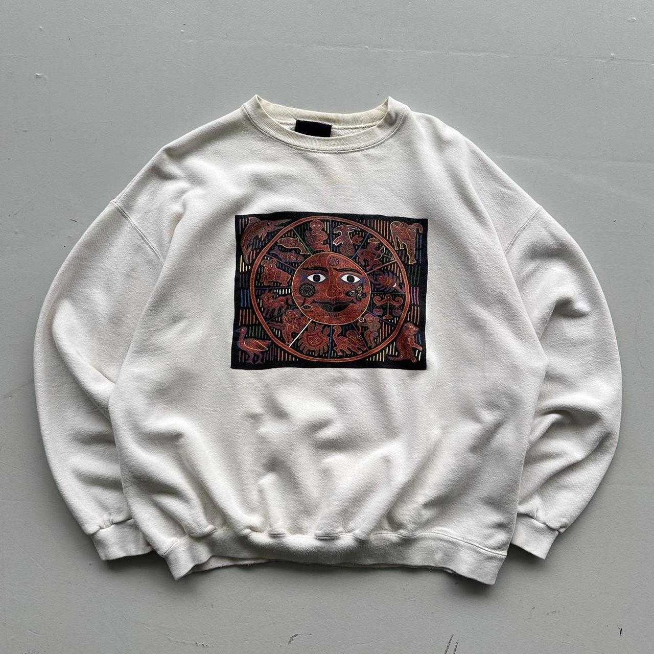 Cream Celestial Star Sign Art 90’s Vintage Graphic Sweatshirt - Large Boxy