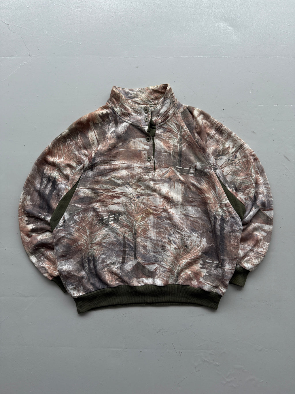 Nature Camo Quarter Zip Vintage Sweatshirt 90's Crewneck - Small