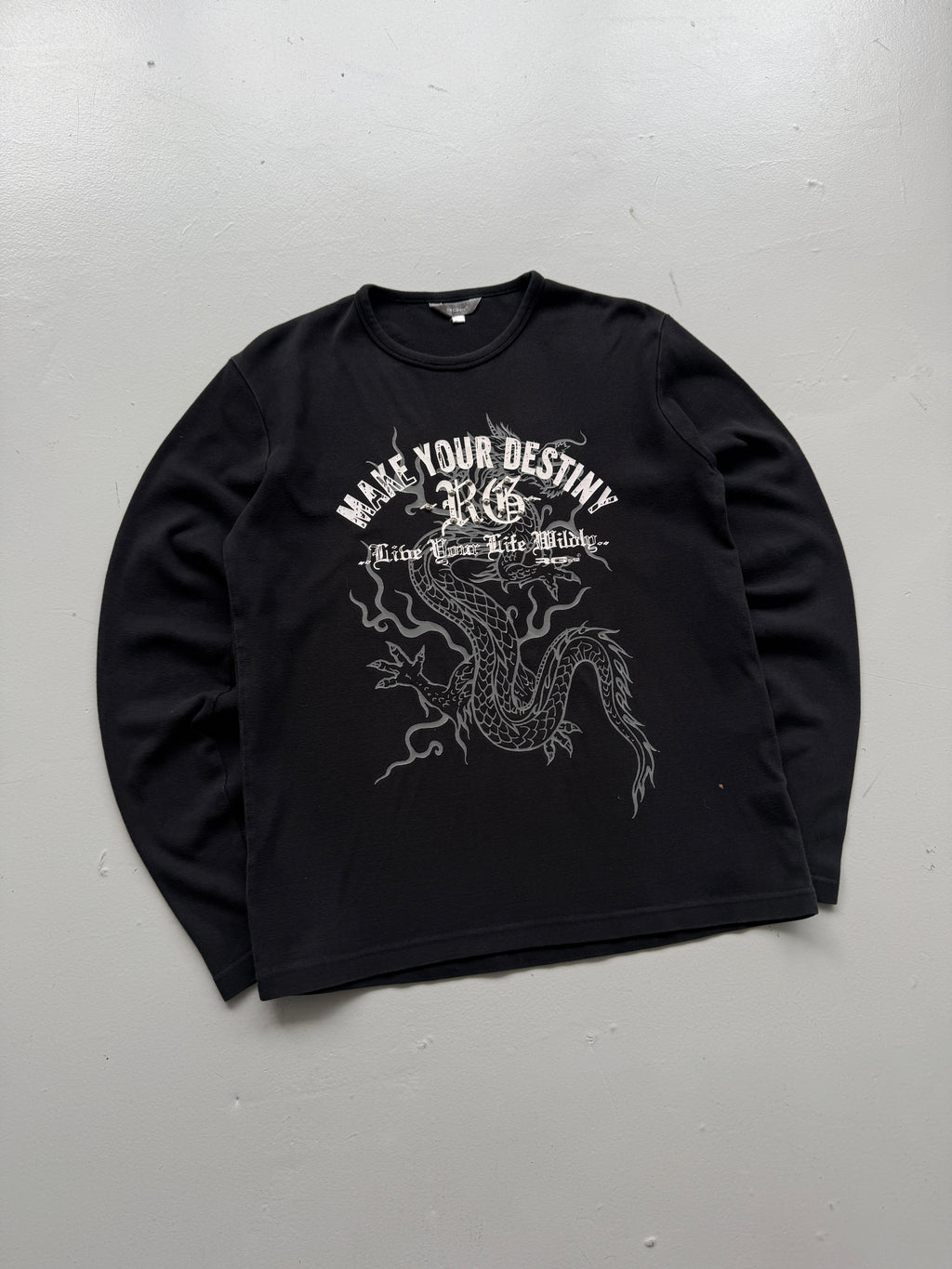 Black  Make Your Own Destiny Y2K Vintage Dragon Graphic Long Sleeve Top - M