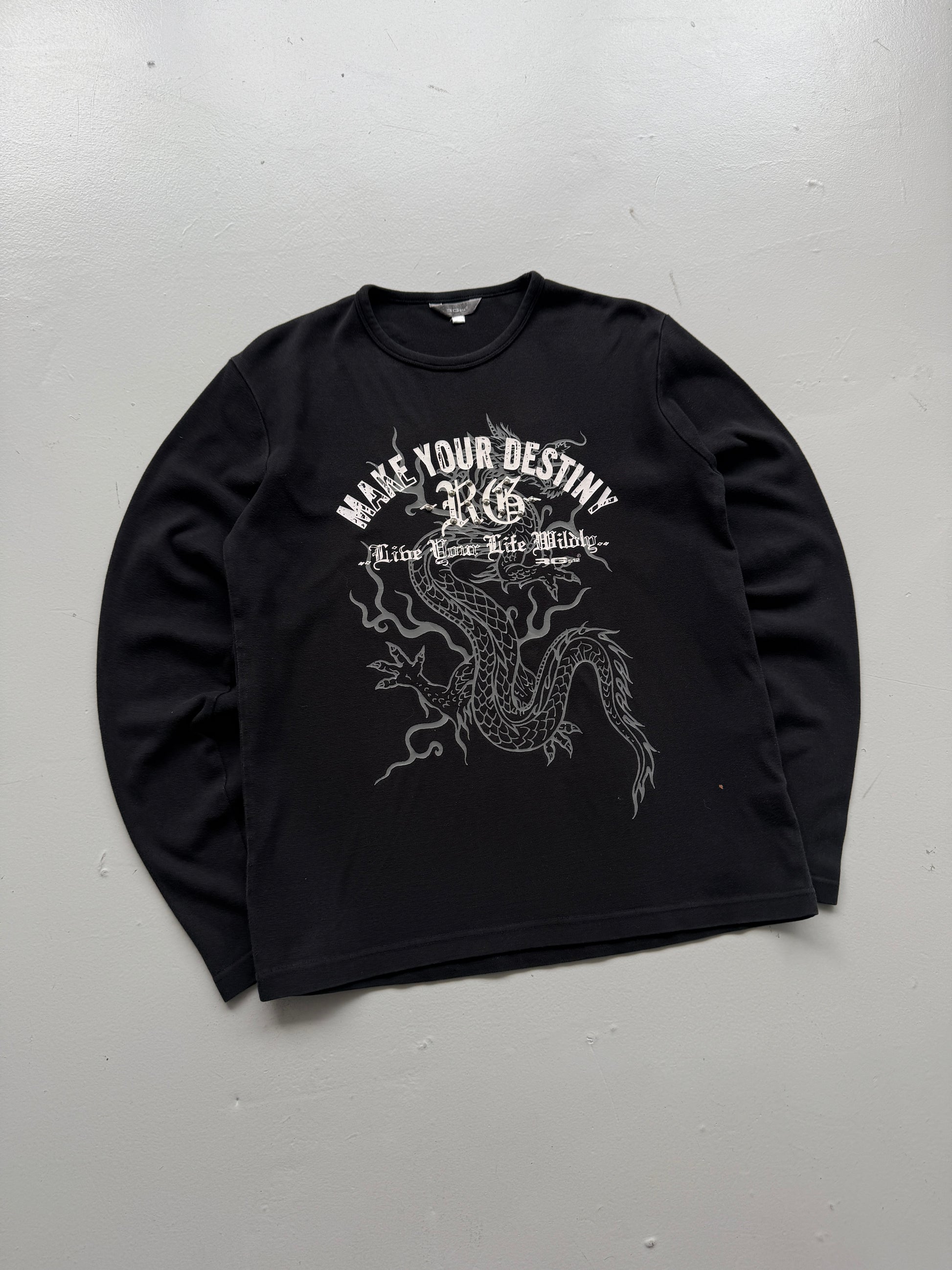Black  Make Your Own Destiny Y2K Vintage Dragon Graphic Long Sleeve Top - M
