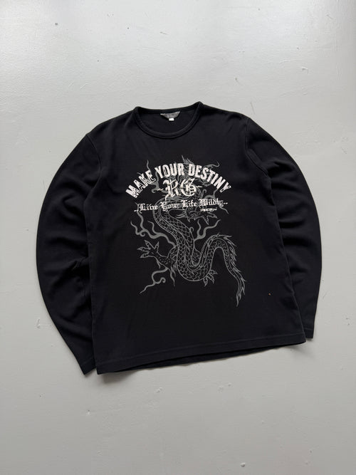 Black  Make Your Own Destiny Y2K Vintage Dragon Graphic Long Sleeve Top - M
