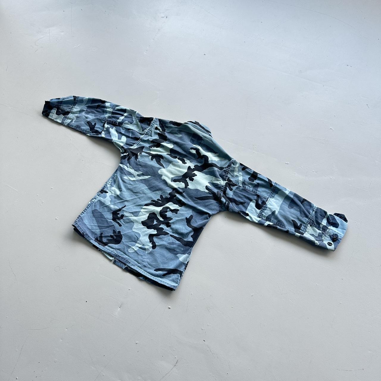 Blue Camouflage 90s Button-Up Military Long Sleeve Over-shirt - Small