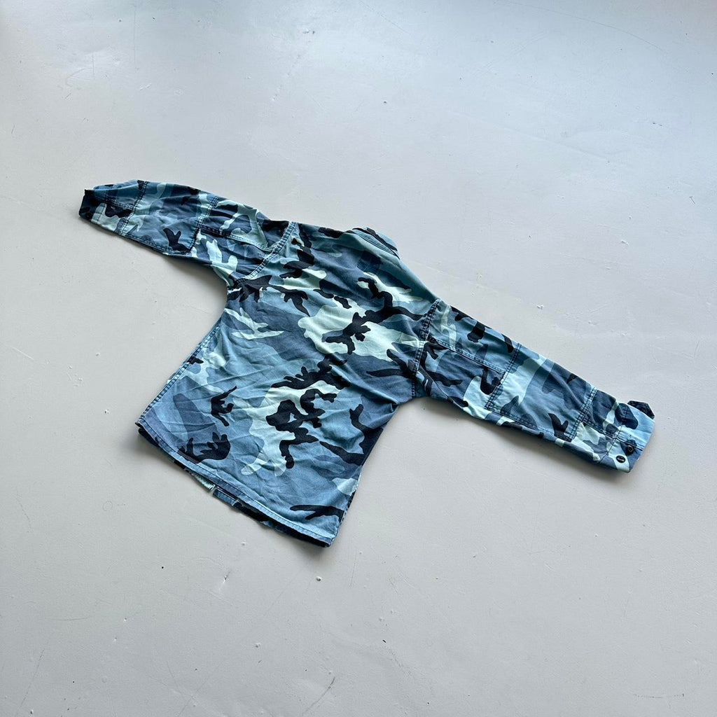 Blue Camouflage 90s Button-Up Military Long Sleeve Over-shirt - Small