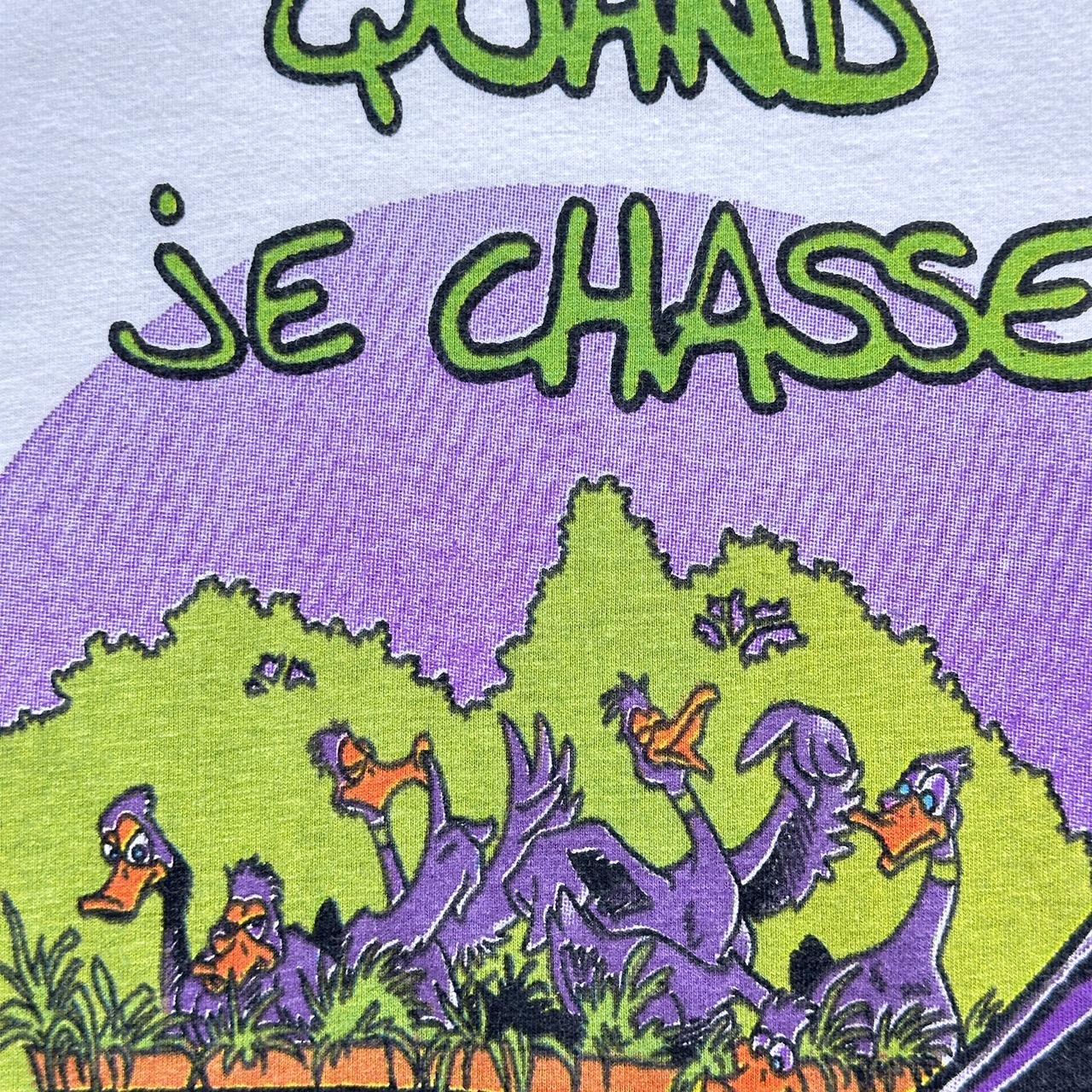 White Novelty Ducks French Cartoon Vintage 90's T-shirt - Large