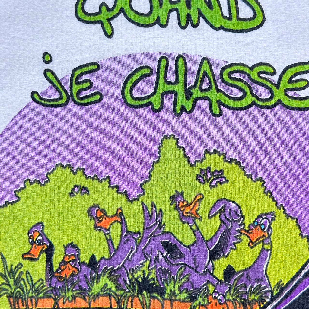 White Novelty Ducks French Cartoon Vintage 90's T-shirt - Large