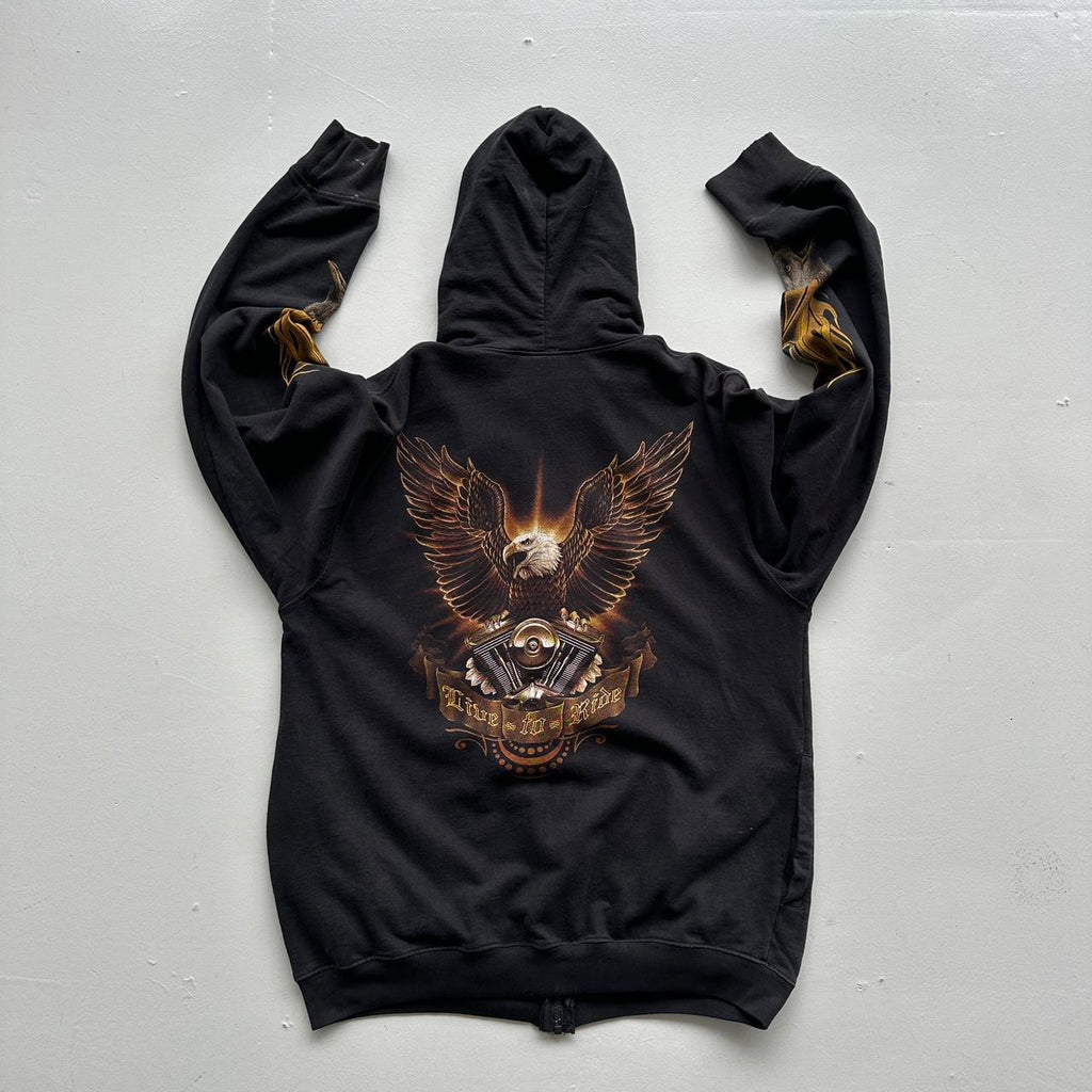 Black Biker Eagle 90’s Vintage Graphic Hoodie - Large
