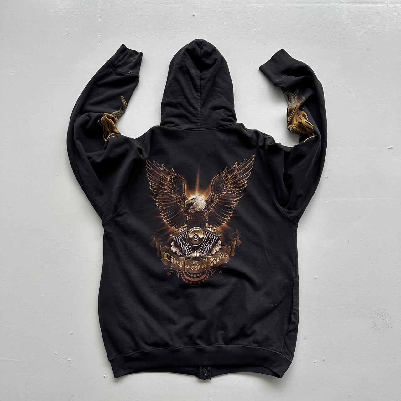 Black Biker Eagle 90’s Vintage Graphic Hoodie - Large